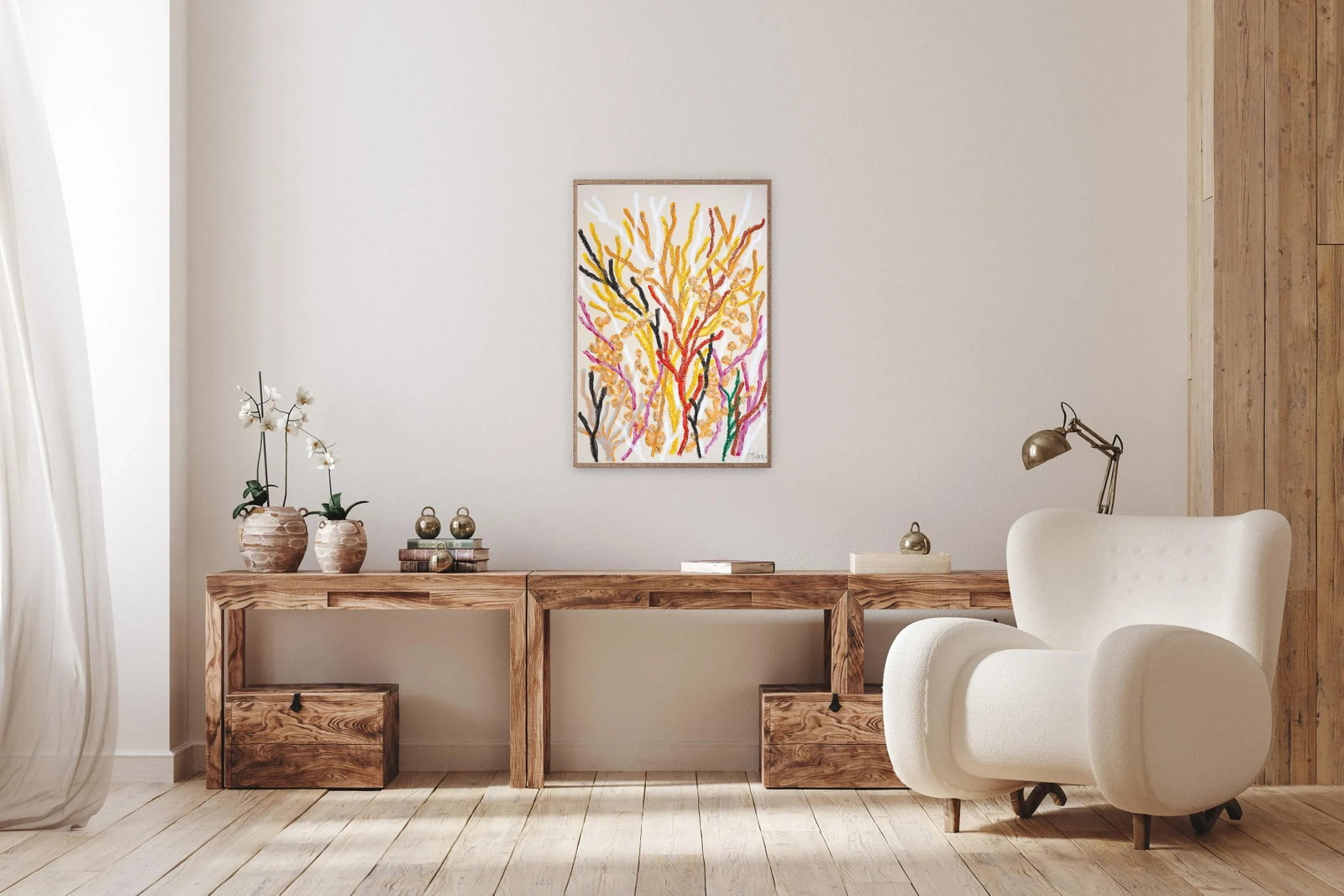 2025, Abstract Organic Seascape, Coral Forest, Orange Marine Flora, Gouache Crayon on Watercolor Pap - 6