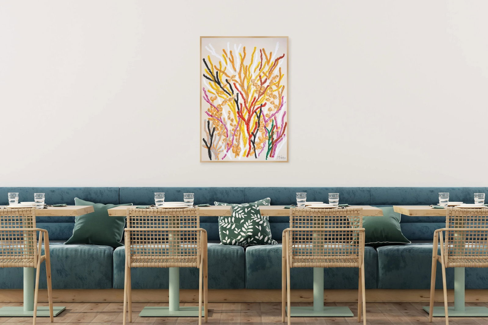 2025, Abstract Organic Seascape, Coral Forest, Orange Marine Flora, Gouache Crayon on Watercolor Pap - 7