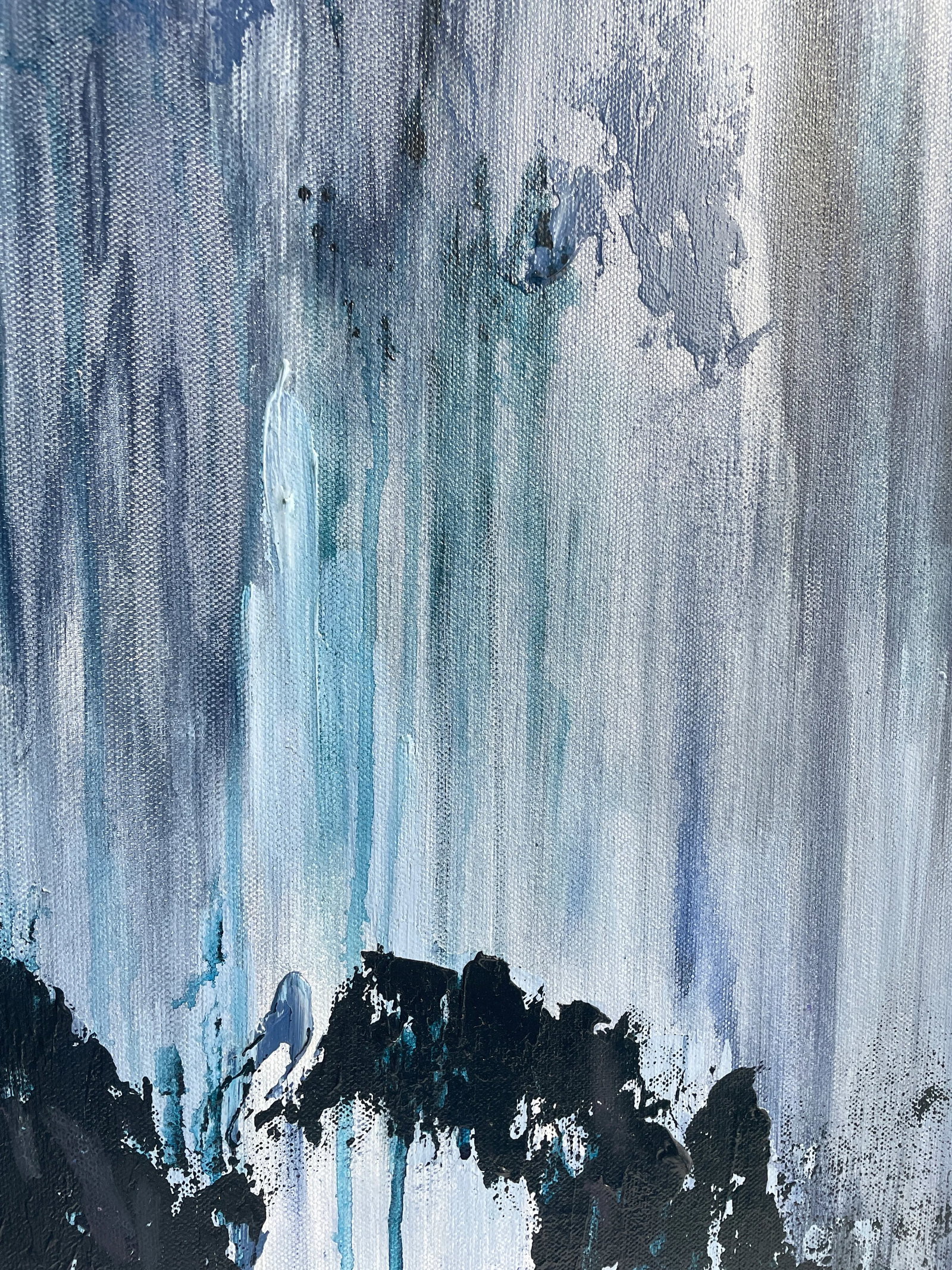Large Indigo Blue and White Abstract Expression Textured Painting - 2