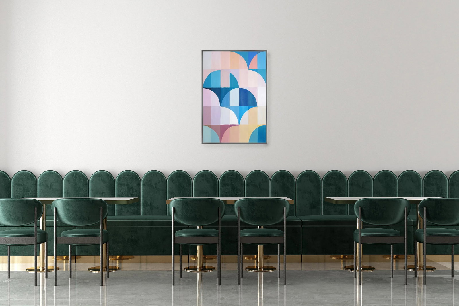 2025, Abstract Geometric Painting, Bauhaus Arches and Curves, Pink Dawn, Acrylic Painting on Waterco - 3