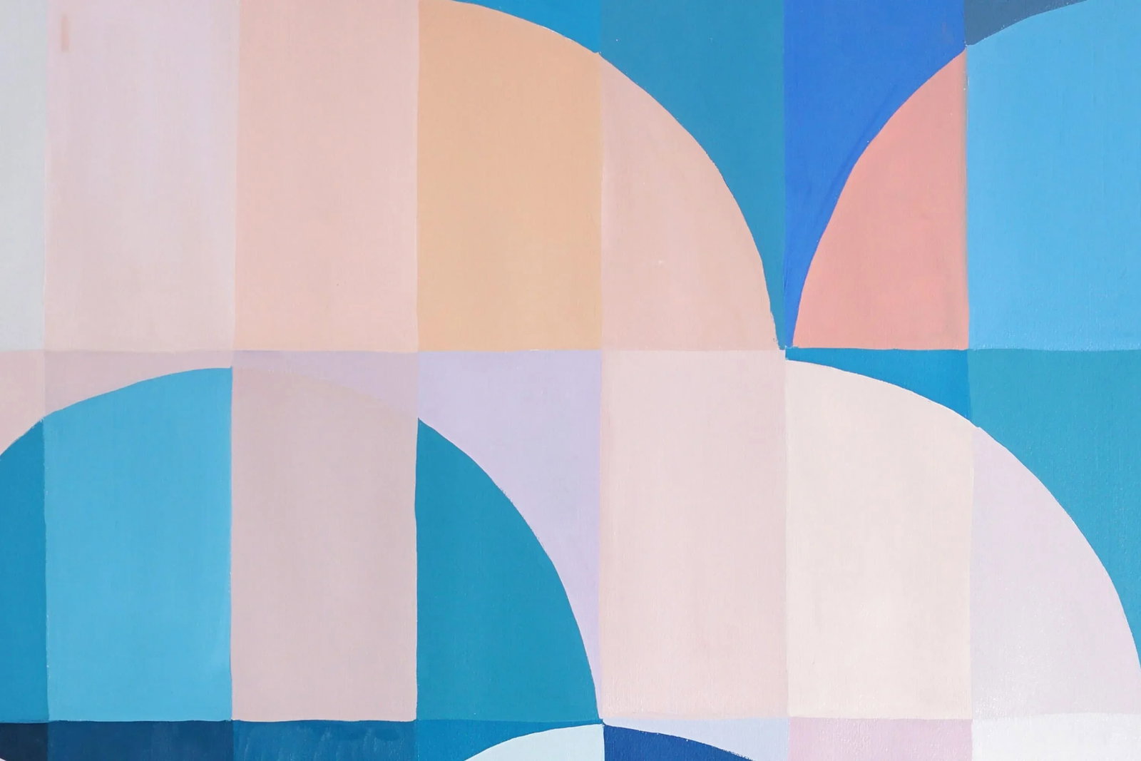 2025, Abstract Geometric Painting, Bauhaus Arches and Curves, Pink Dawn, Acrylic Painting on Waterco - 4
