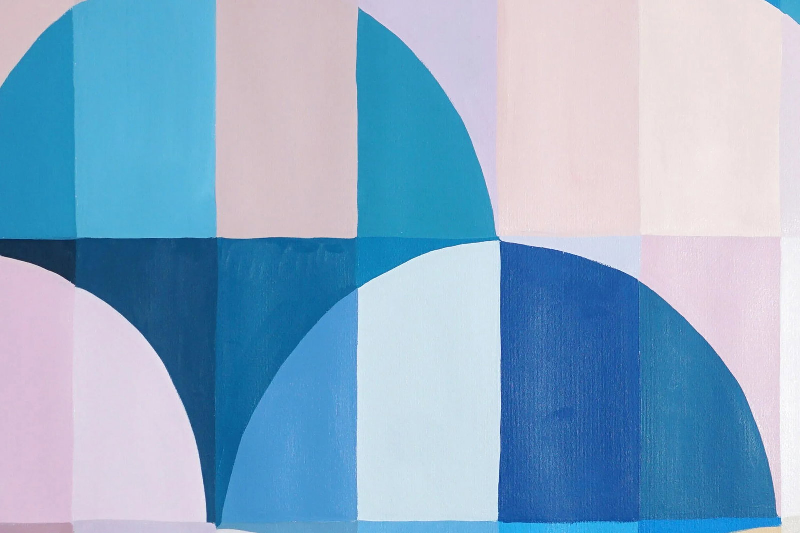 2025, Abstract Geometric Painting, Bauhaus Arches and Curves, Pink Dawn, Acrylic Painting on Waterco - 6