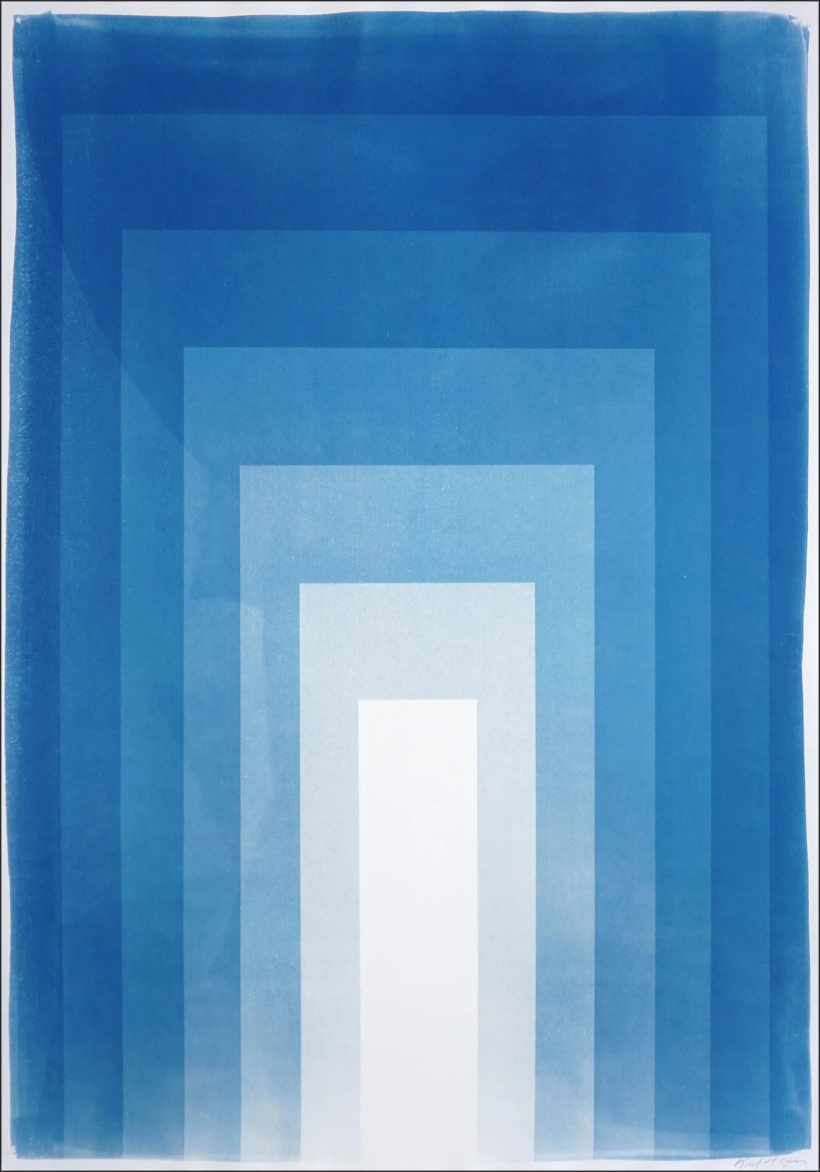 2025, Abstract Geometric, Large Diptych in Indigo Blue, Double Portal, Handmade Unique Monotype Cyan - 3