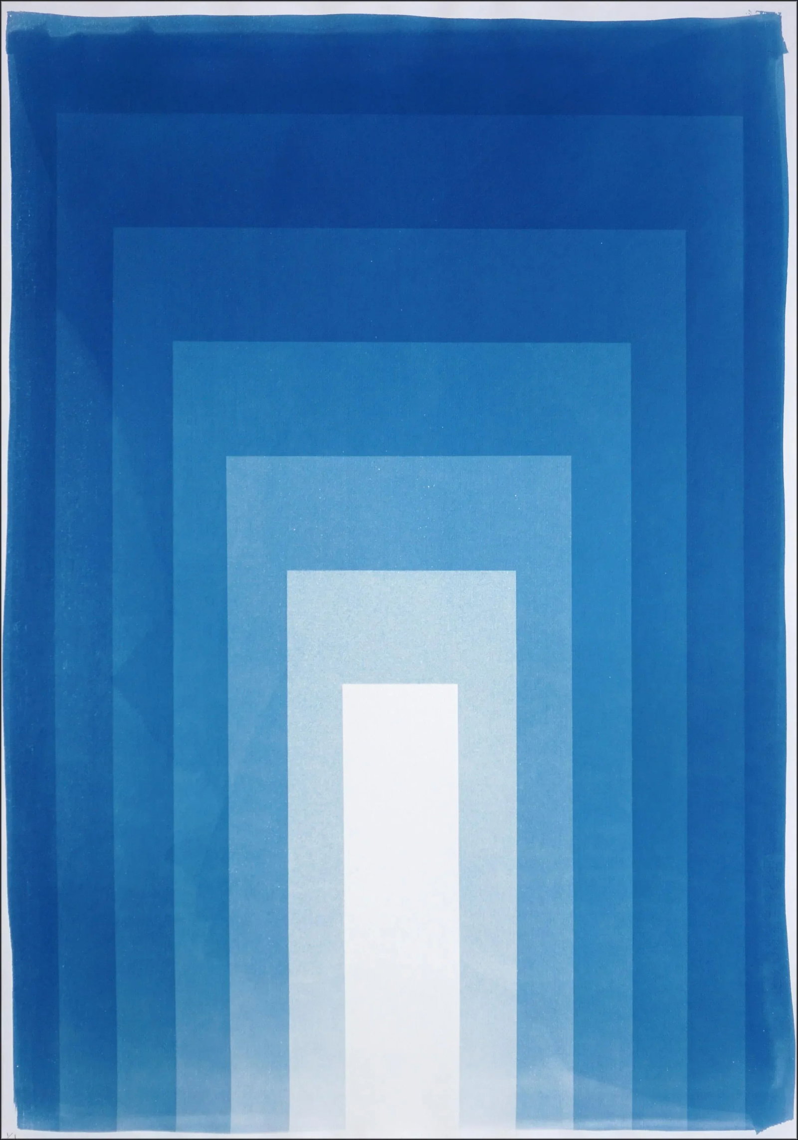 2025, Abstract Geometric, Large Diptych in Indigo Blue, Double Portal, Handmade Unique Monotype Cyan - 4