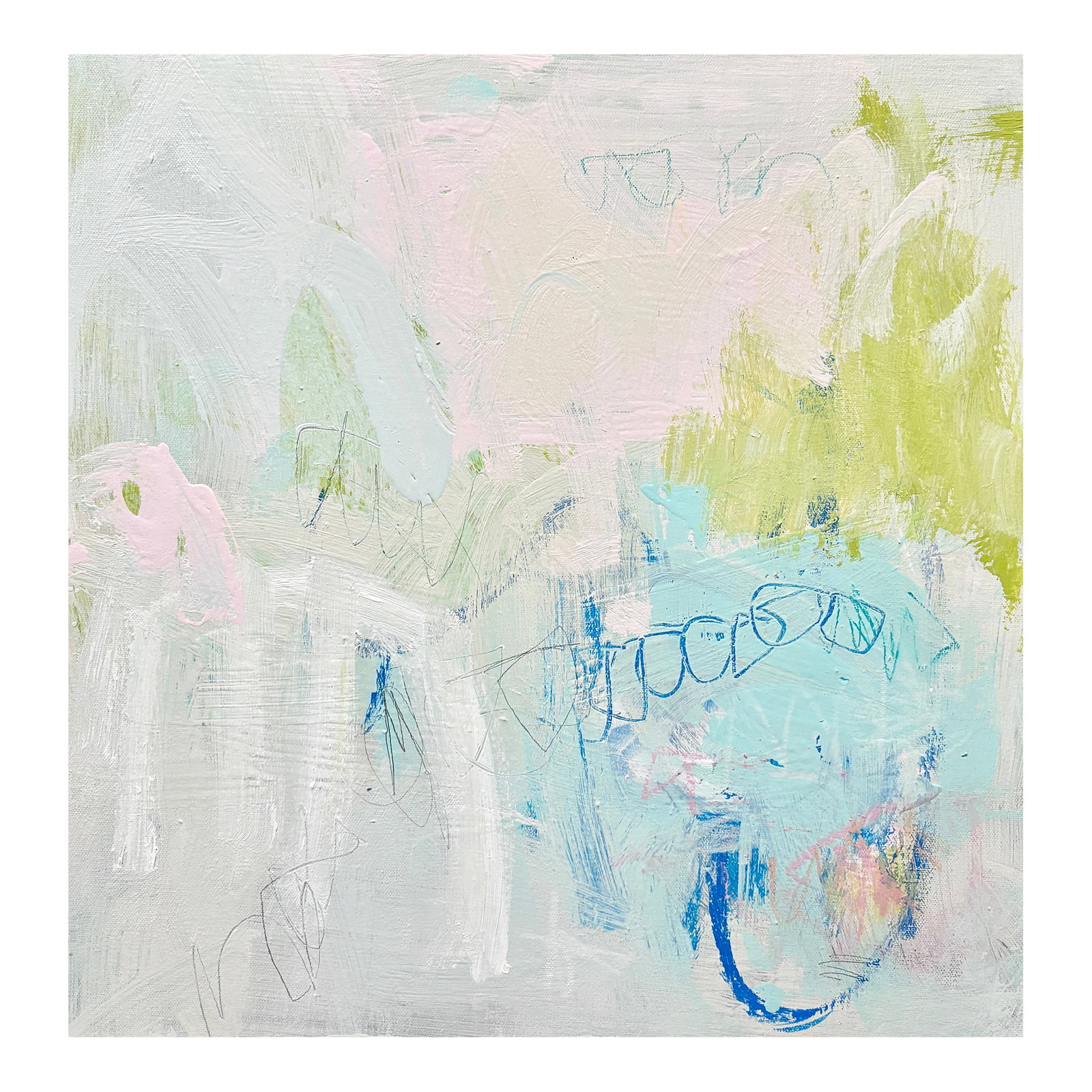 Sarah Trundle, Contemporary Abstract Painting, "The Fondest Memories": Acrylic on canvas, 20 x 20 x 1.5. Edges painted white, back wired, ready to hang. Condition: Imperfections: No Imperfections Origin: United States Creator: Artist: Sarah Trundle Materials &