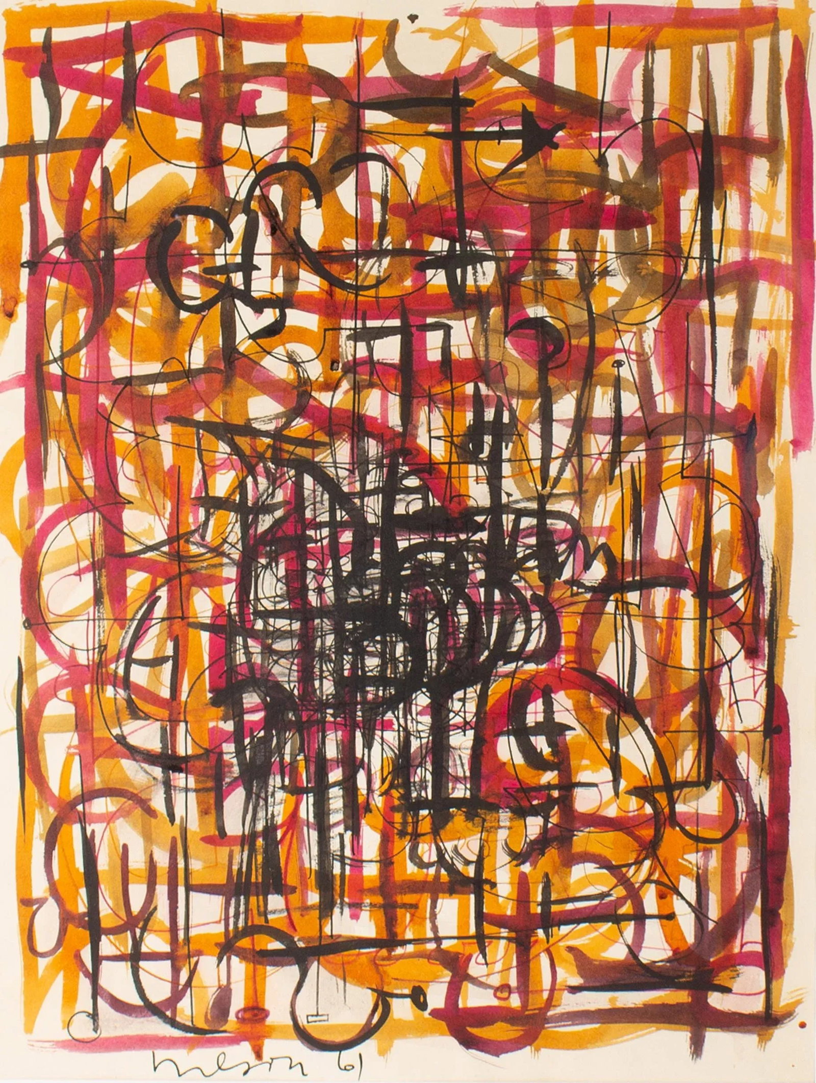 1961 Abstract Ink and Watercolor Painting by Harry Hilson - 2