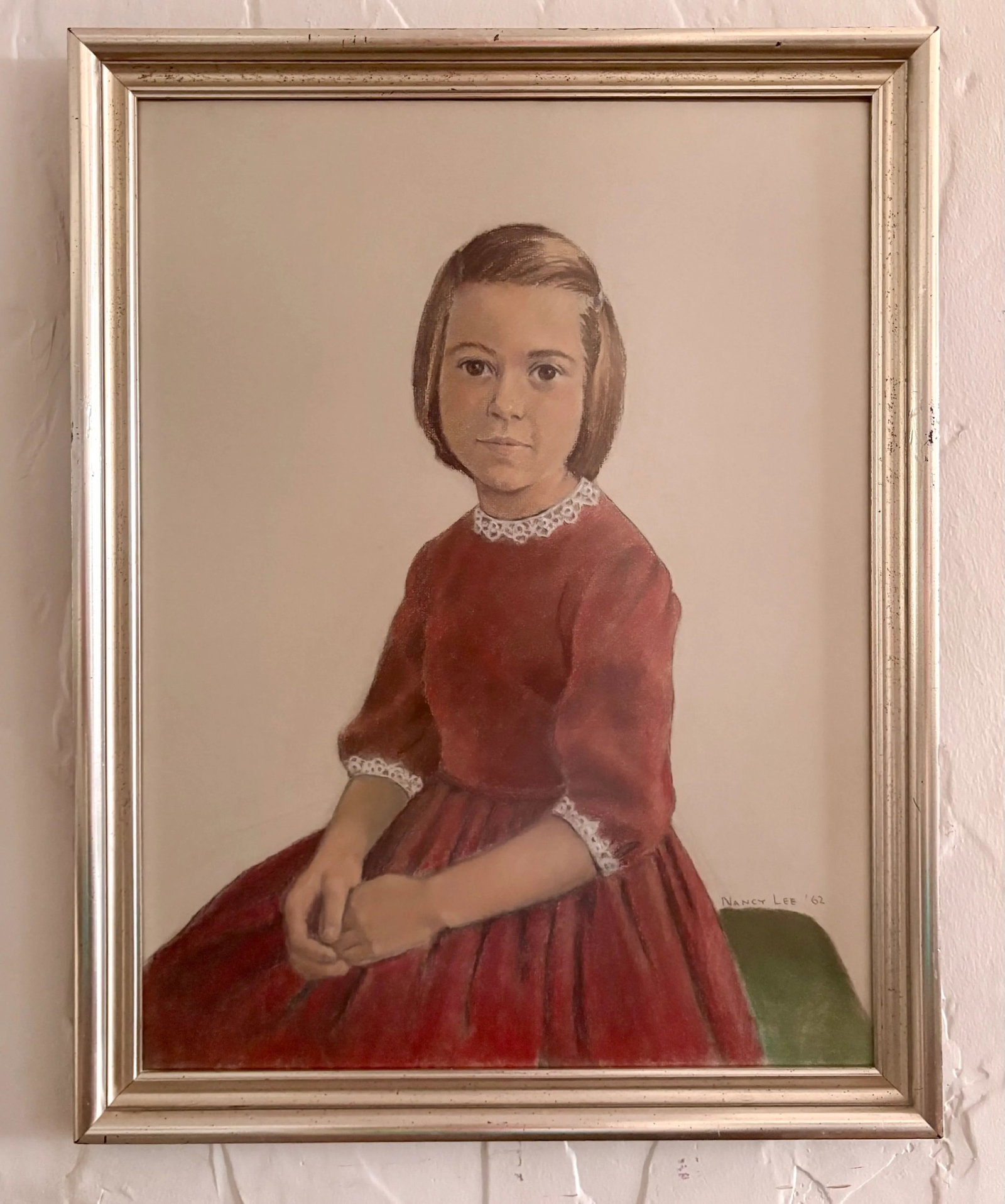 1962 Portrait, Girl in Red Velvet, Pastel on Paper, by Nancy Lee - 12