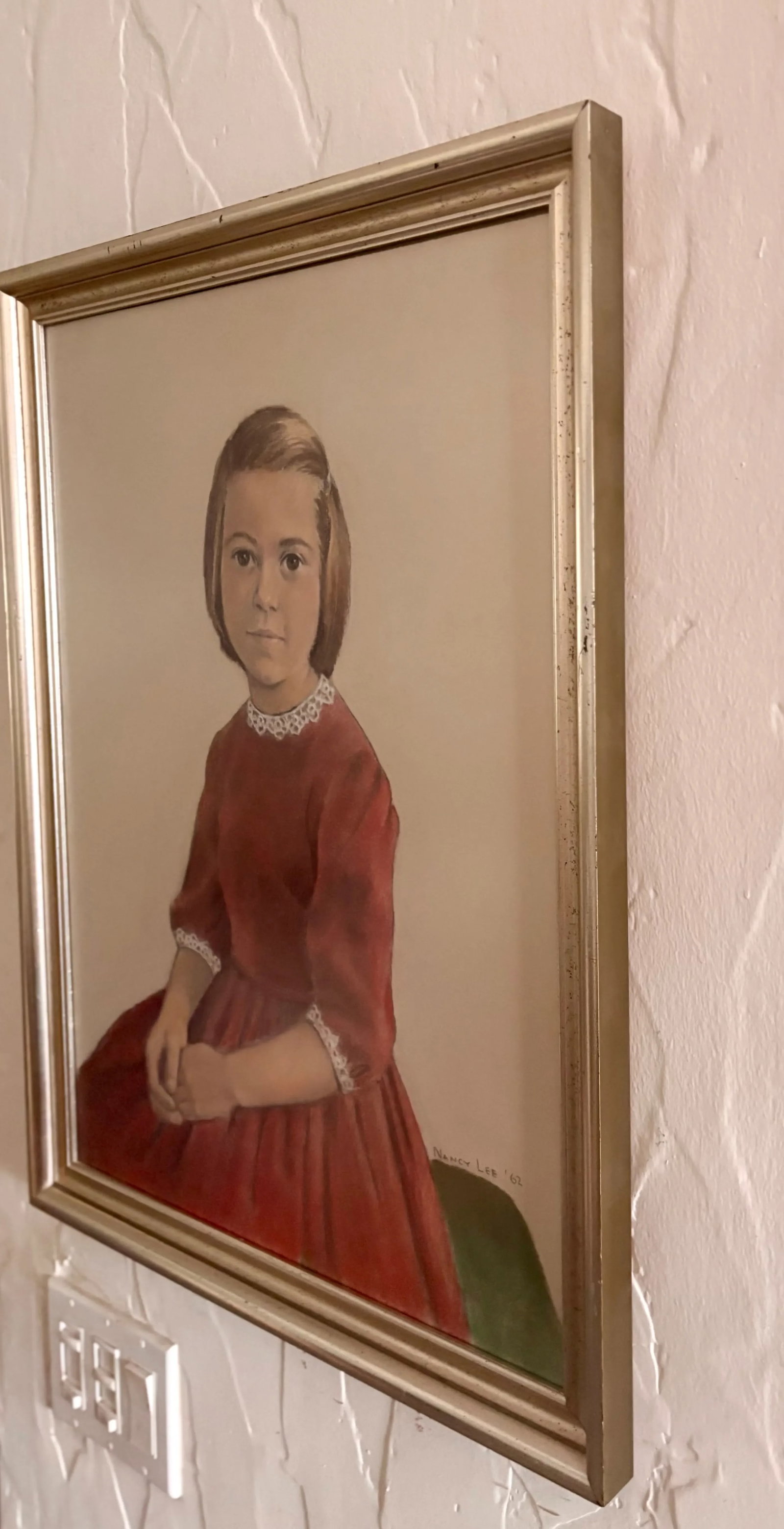1962 Portrait, Girl in Red Velvet, Pastel on Paper, by Nancy Lee - 4