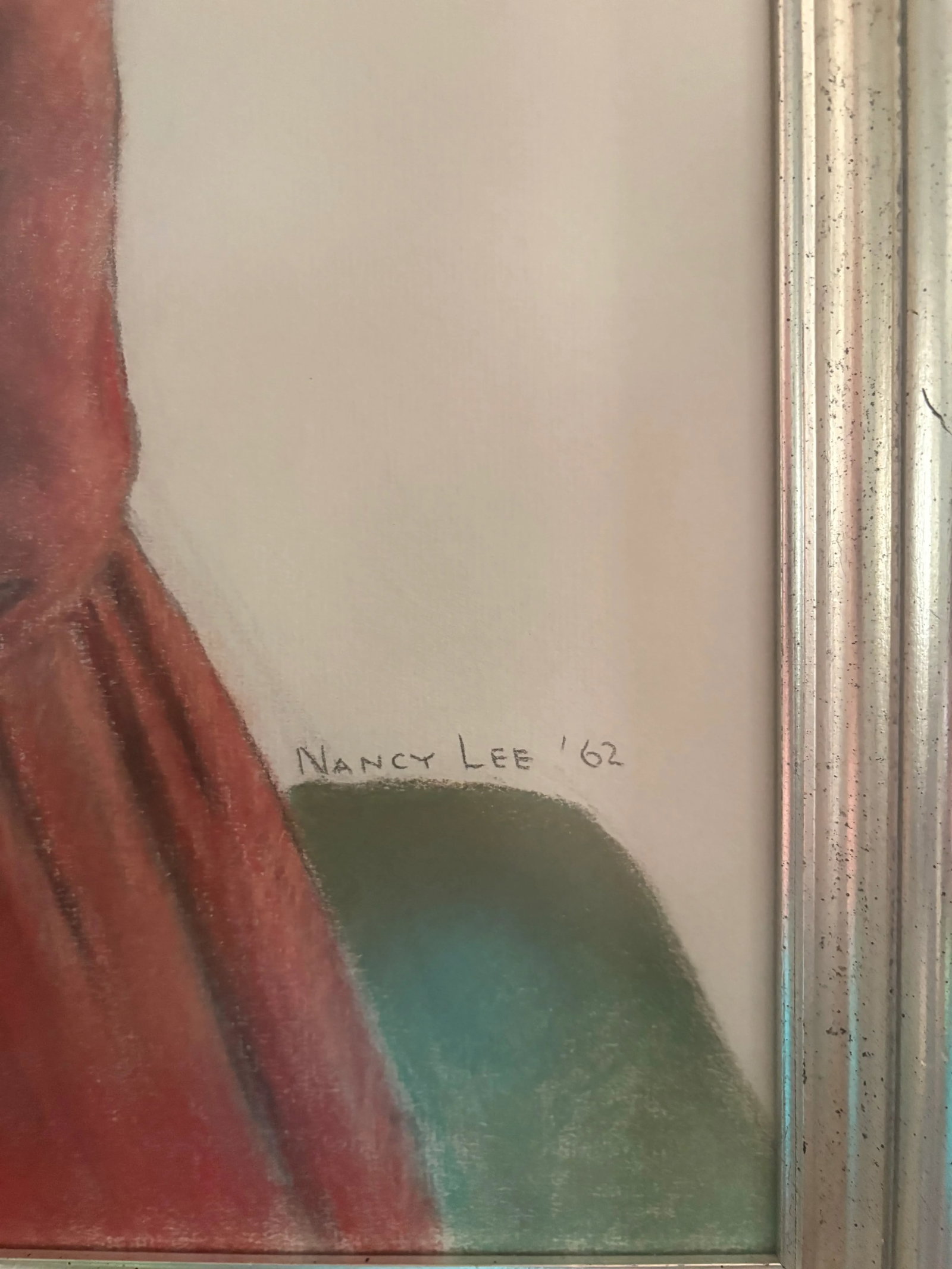 1962 Portrait, Girl in Red Velvet, Pastel on Paper, by Nancy Lee - 7