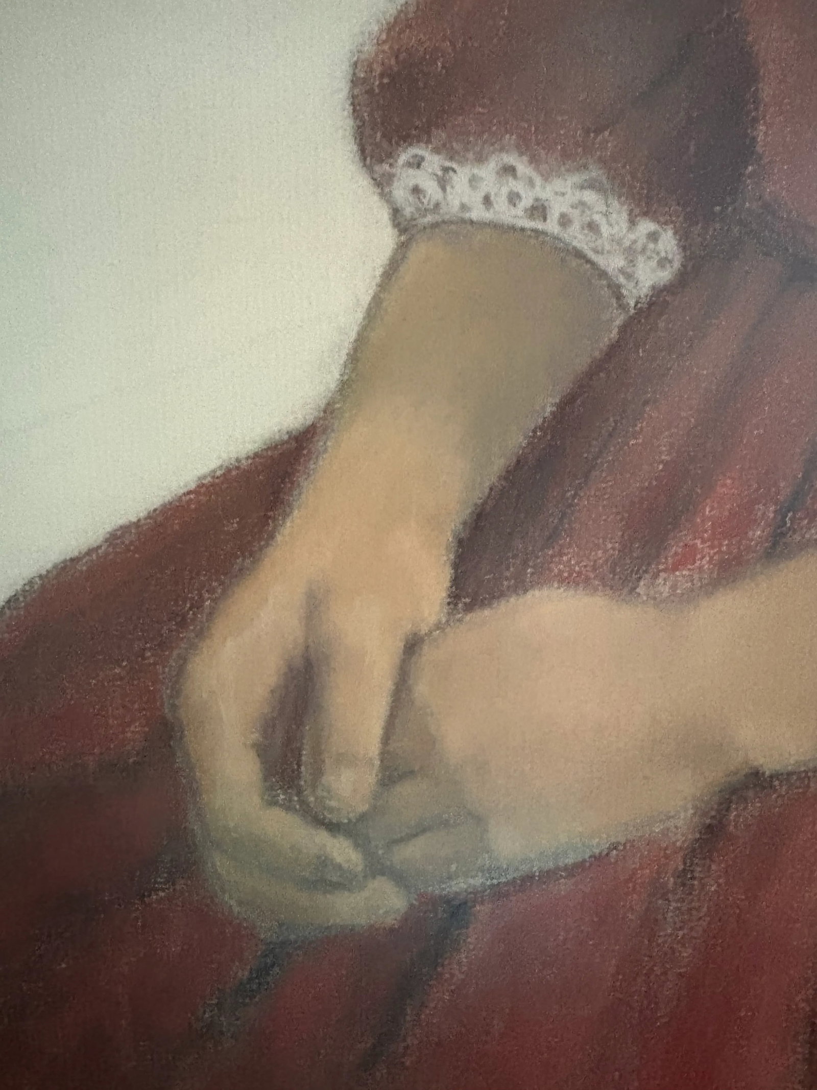 1962 Portrait, Girl in Red Velvet, Pastel on Paper, by Nancy Lee - 8