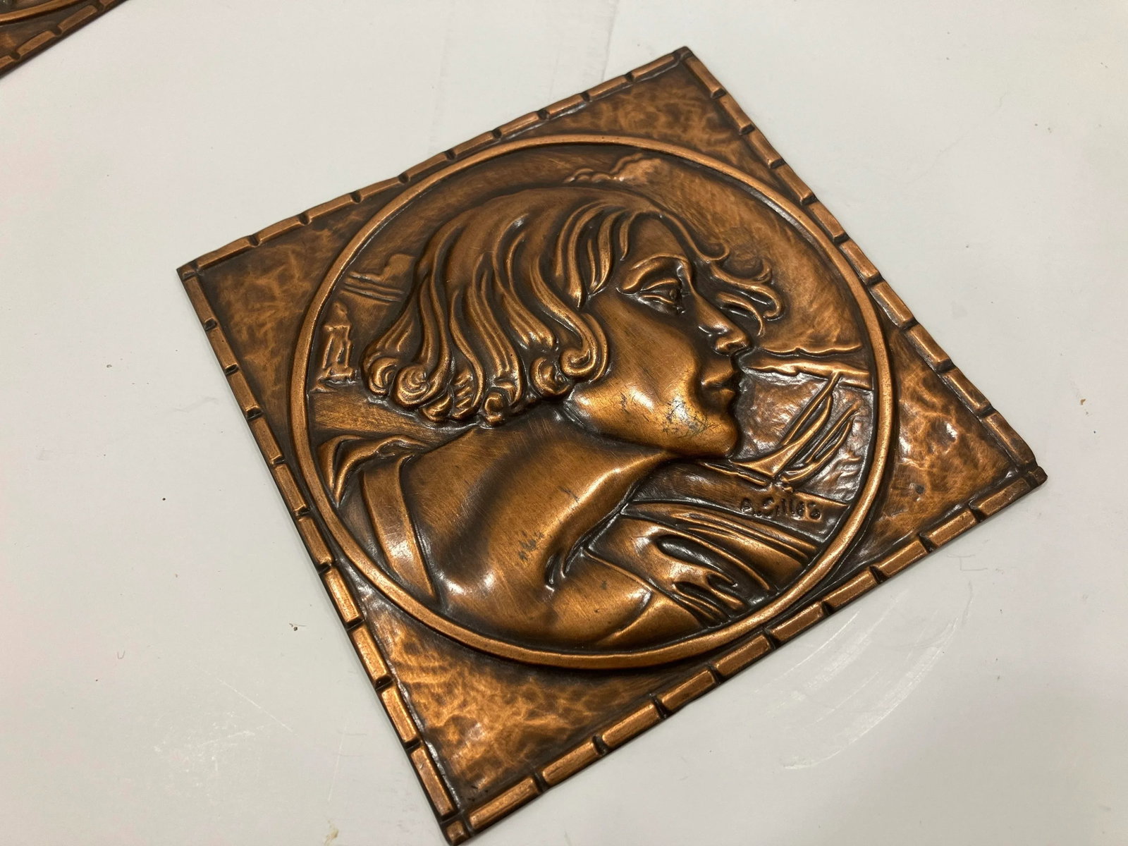 Set of 4 Copper Portraits Signed Gilles - 3