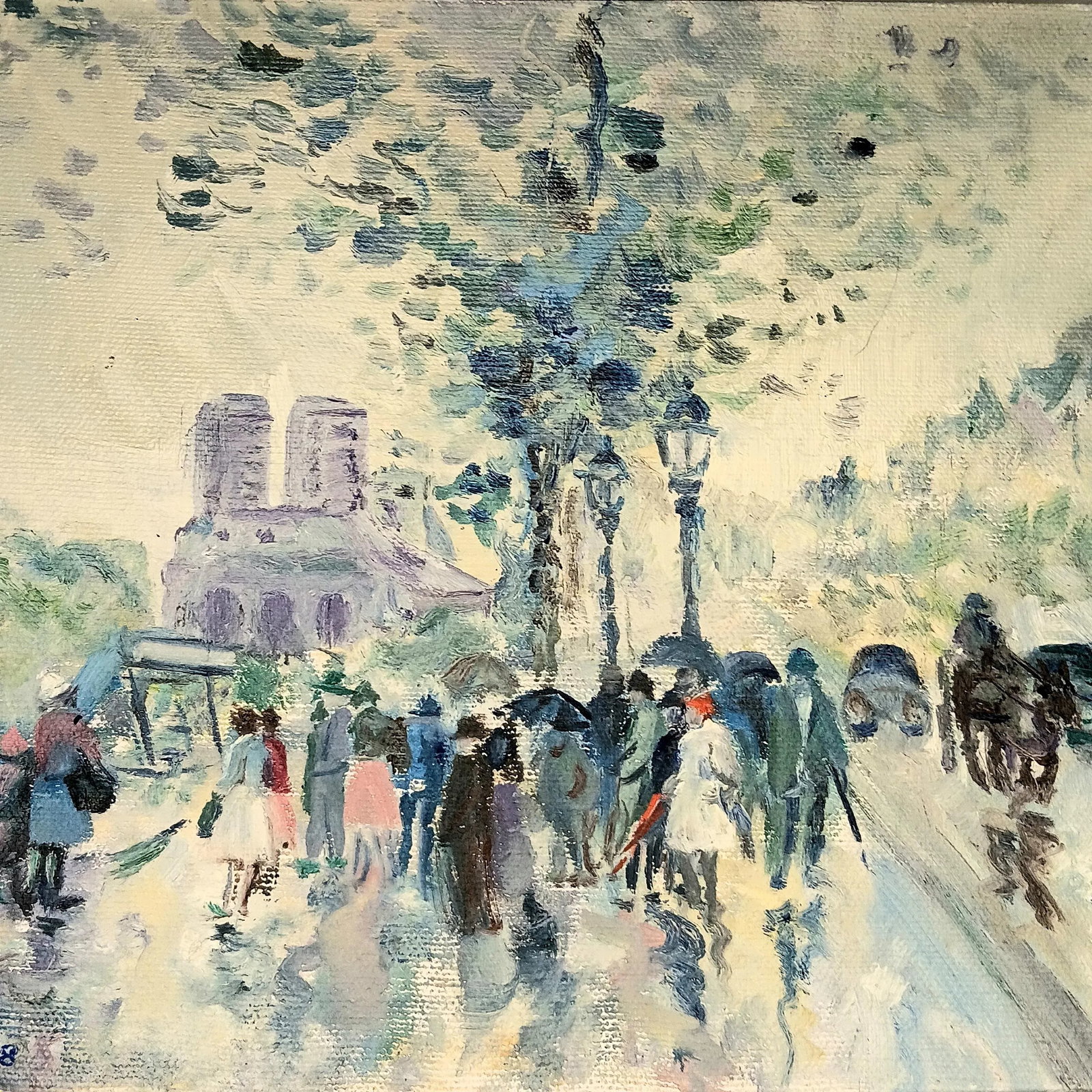 VTG Street Scene #1 Impressonist Painting Purple Velvet Matt Silver Frame 1978 - 15