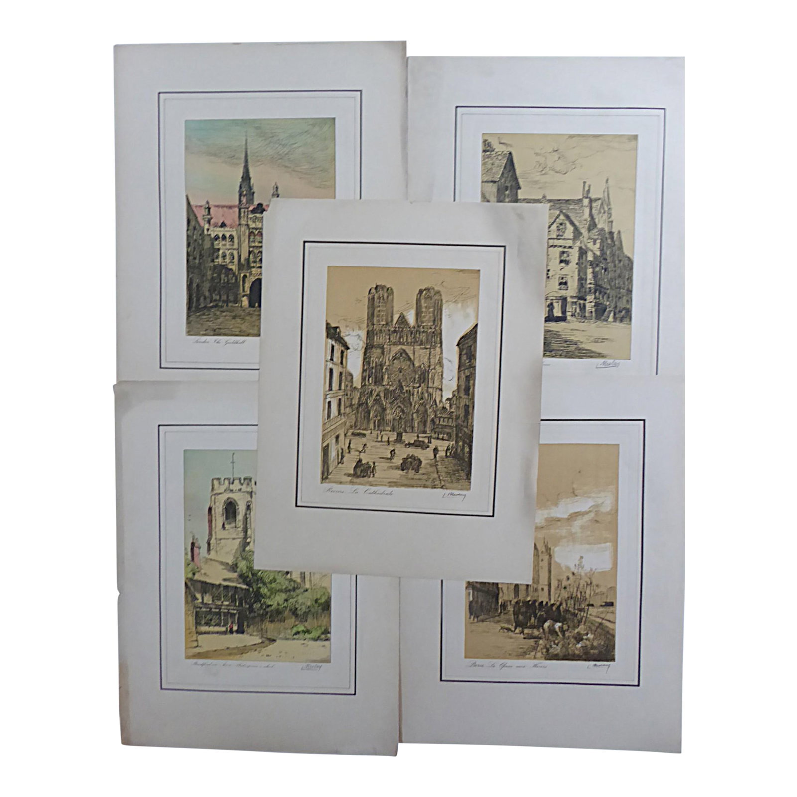 Group of 5 French Etchings by L. Meslay Early 20th Century England & France (1 of 18)