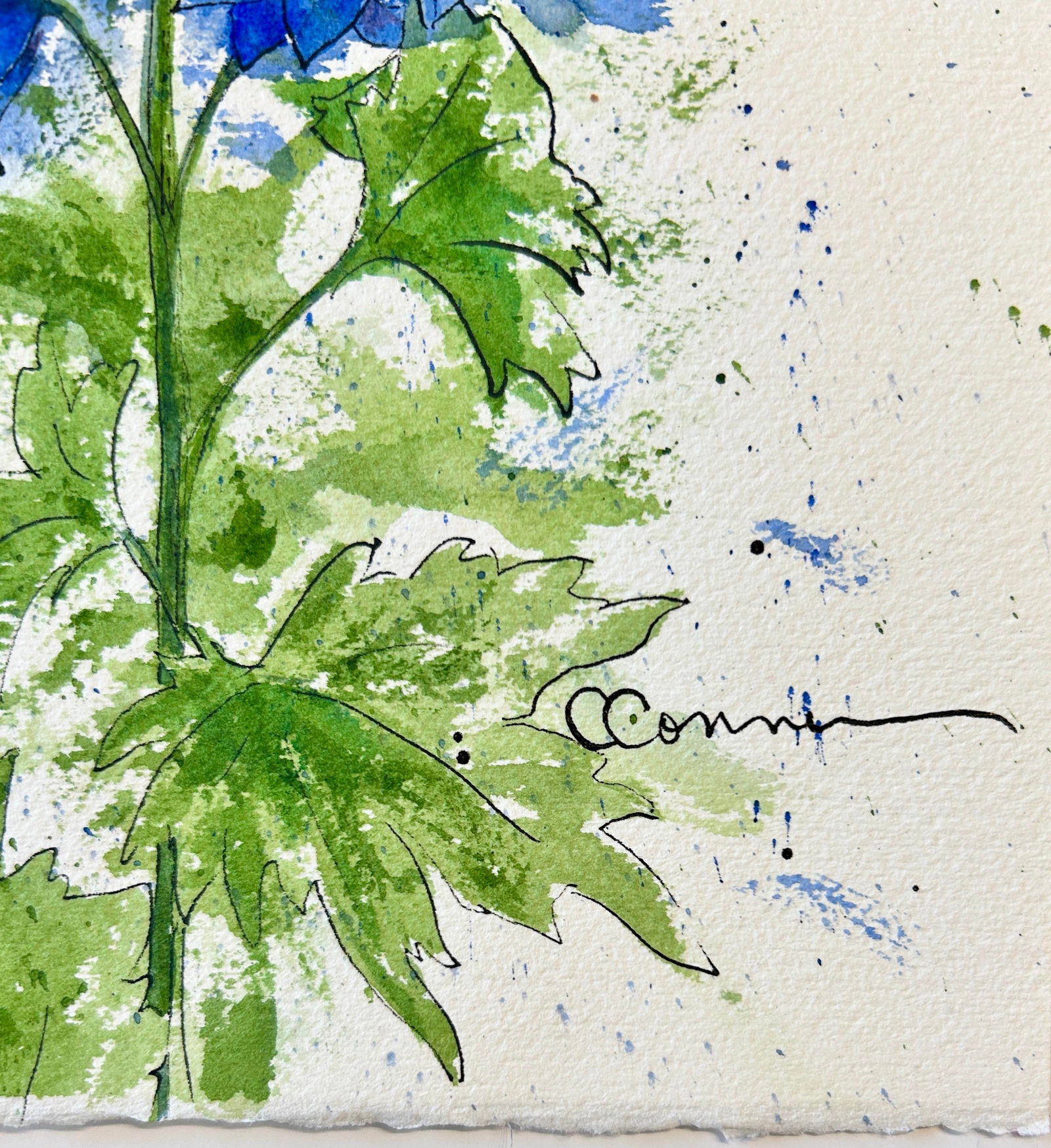 Original "Blue Delphinium" Watercolor Tall Painting - 11