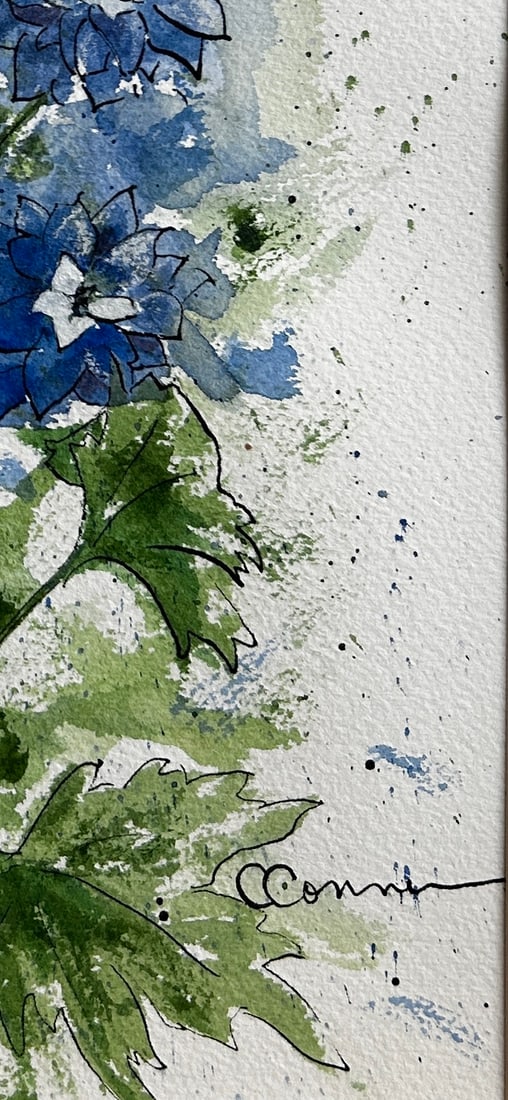 Original "Blue Delphinium" Watercolor Tall Painting - 12