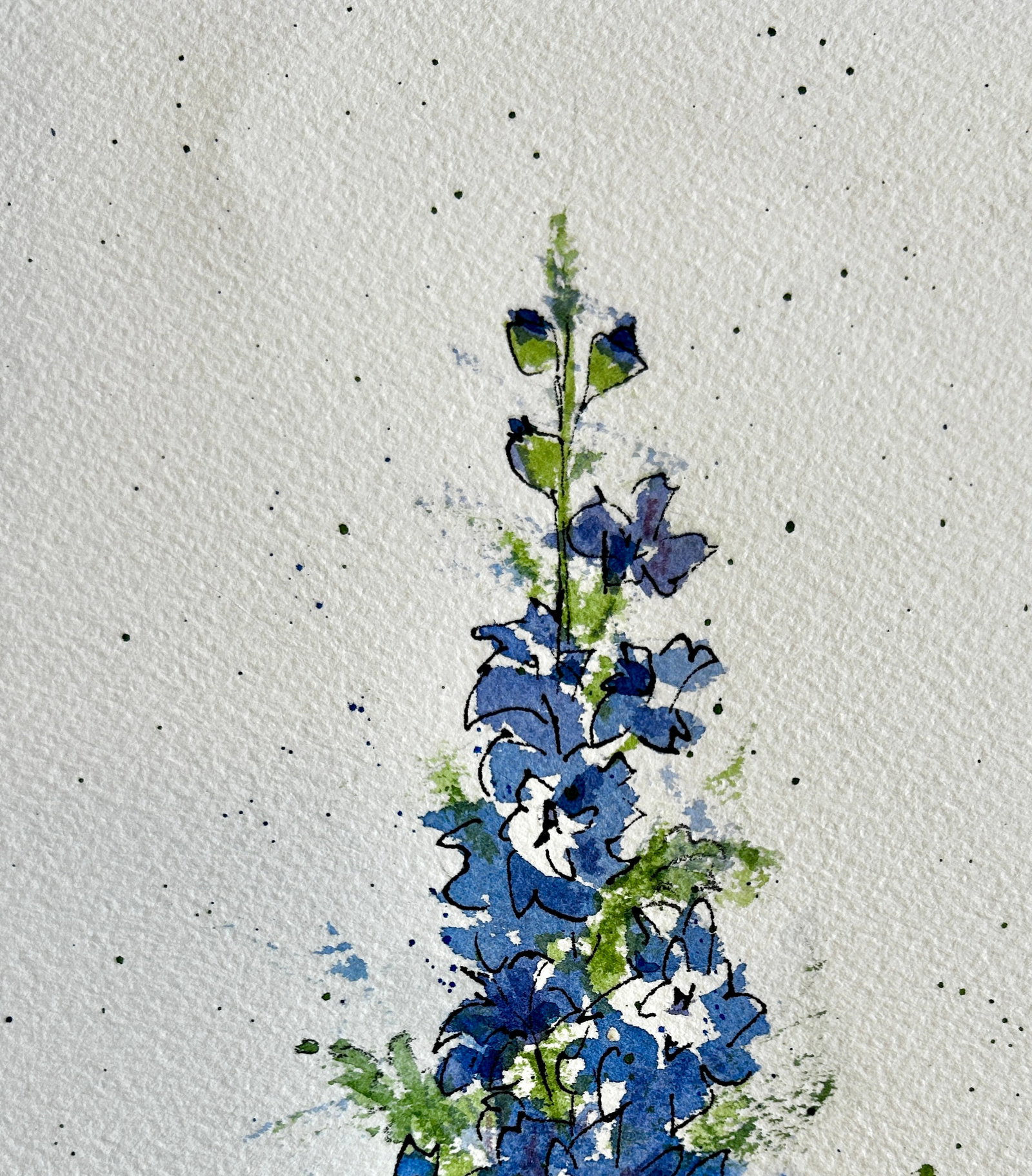 Original "Blue Delphinium" Watercolor Tall Painting - 2