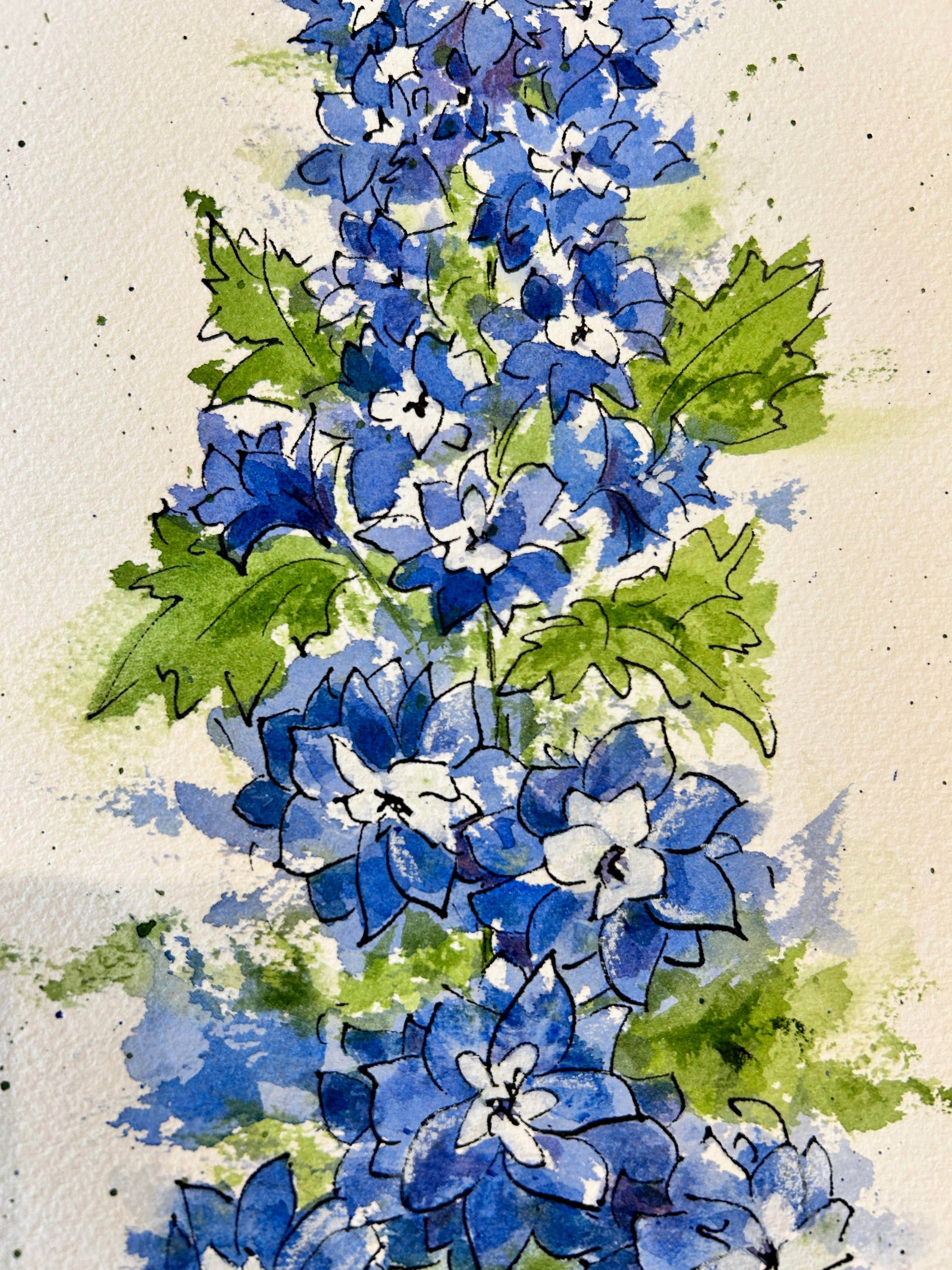 Original "Blue Delphinium" Watercolor Tall Painting - 8