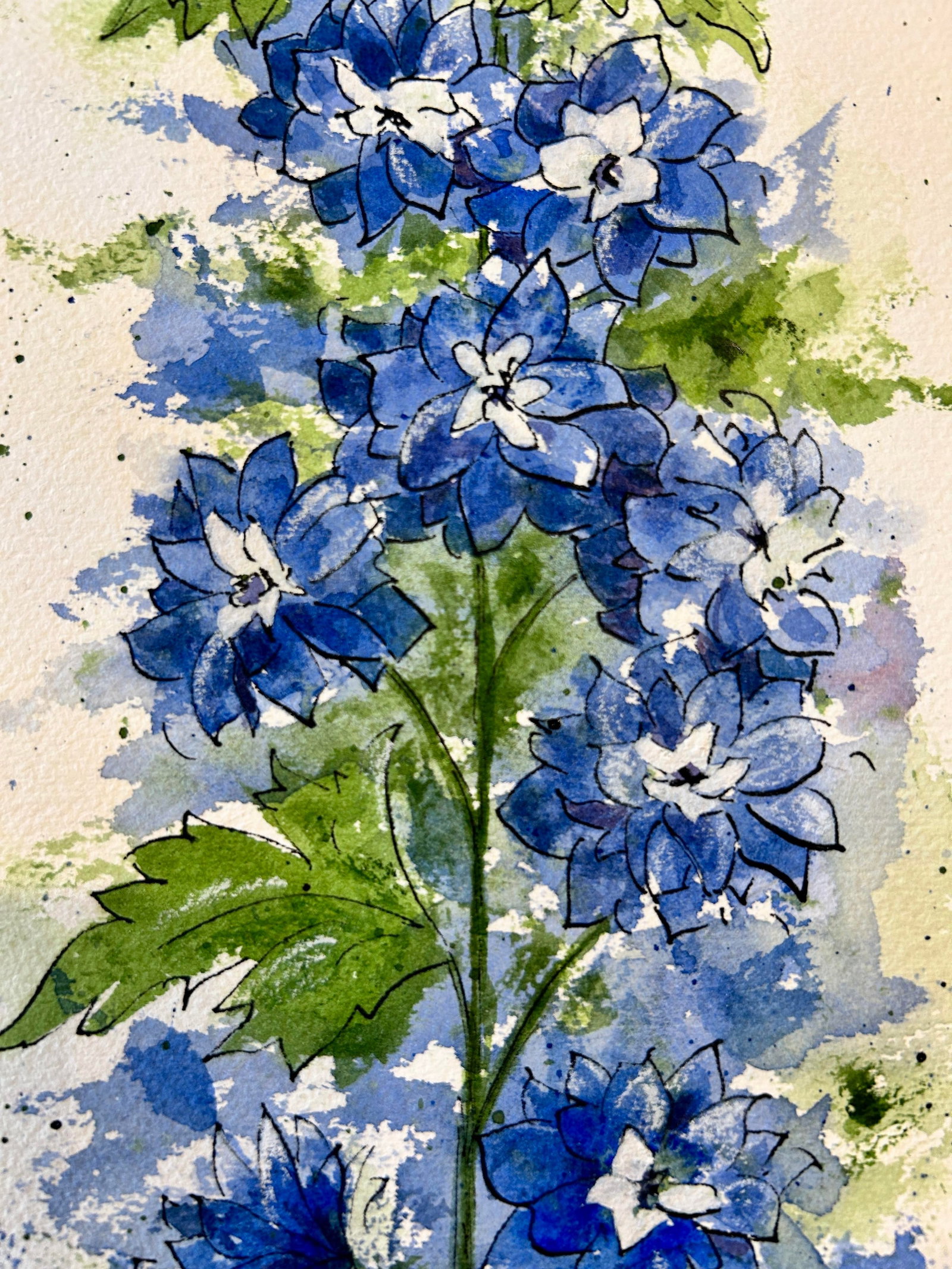 Original "Blue Delphinium" Watercolor Tall Painting - 9