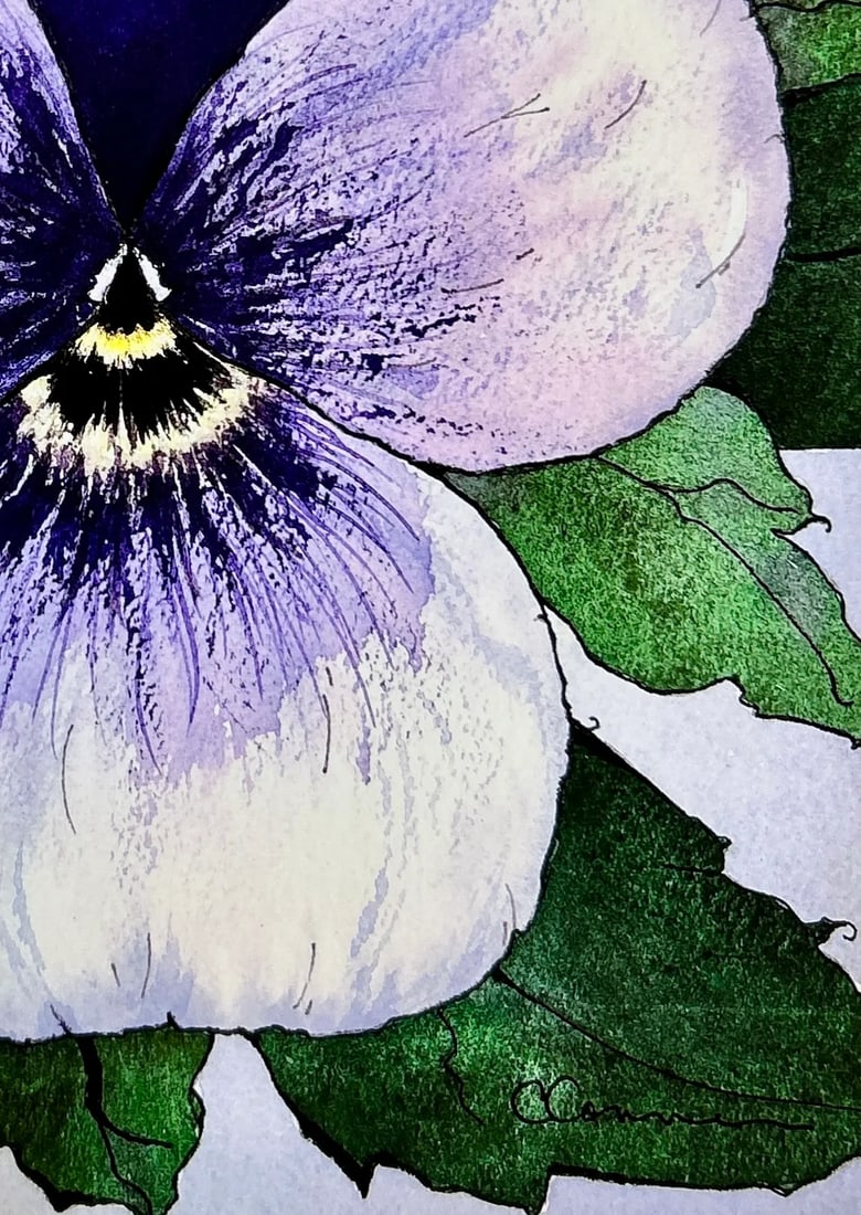 Original Watercolor Painting of a Perfect Purple "Viola" - 3