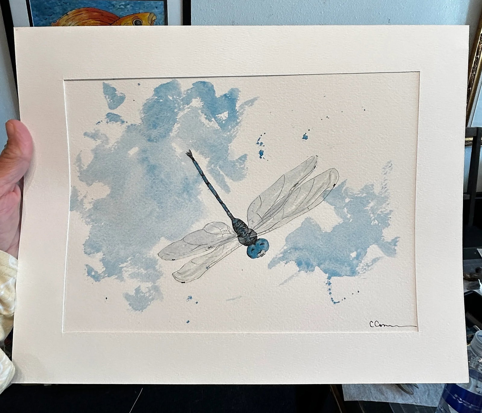 Original Watercolor Painting "Blue Dragonfly" - 2