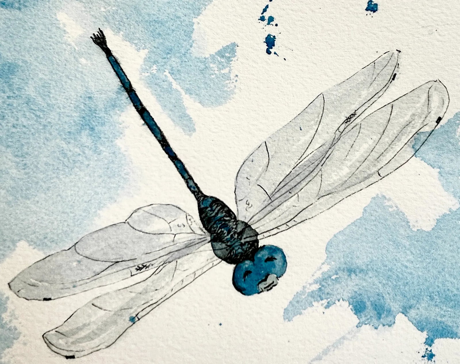 Original Watercolor Painting "Blue Dragonfly" - 3