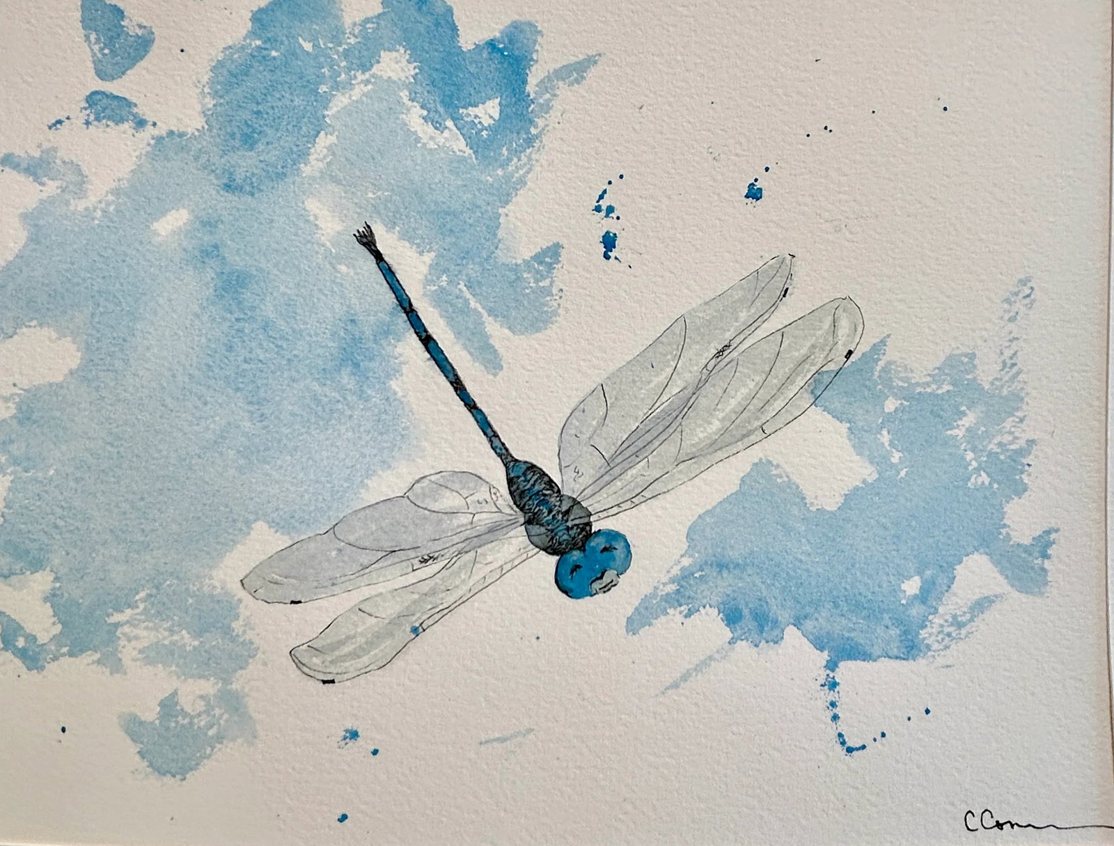 Original Watercolor Painting "Blue Dragonfly" - 4