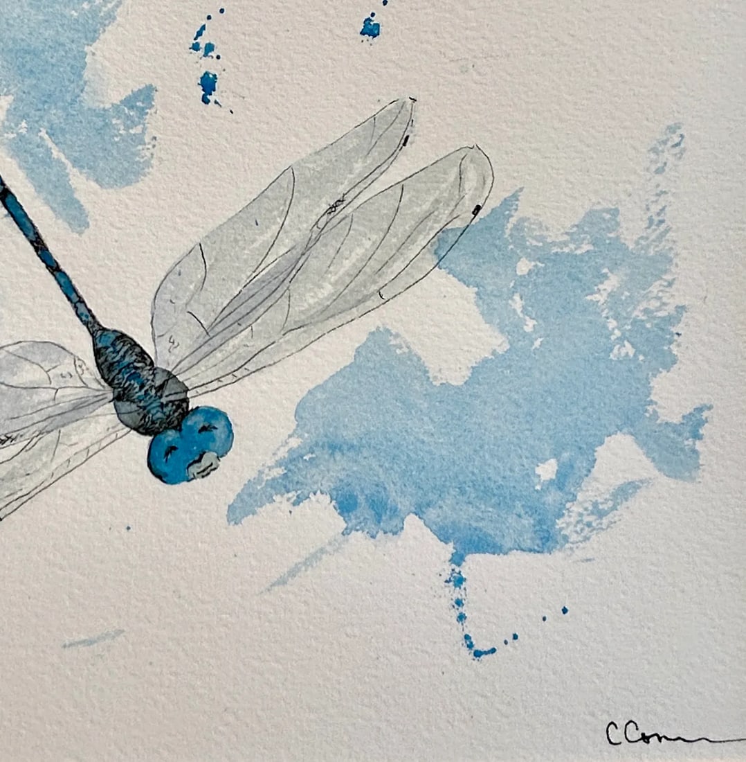 Original Watercolor Painting "Blue Dragonfly" - 5