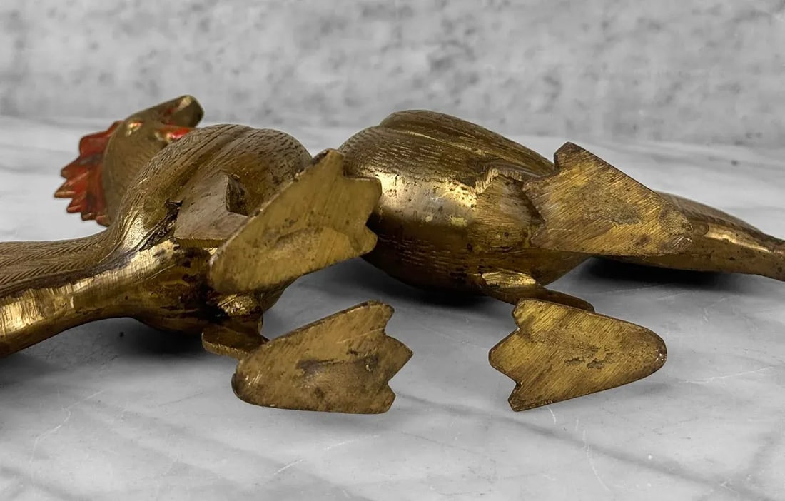 Vintage Traditional Brass Rooster Chicken Sculpture - A Pair - 9