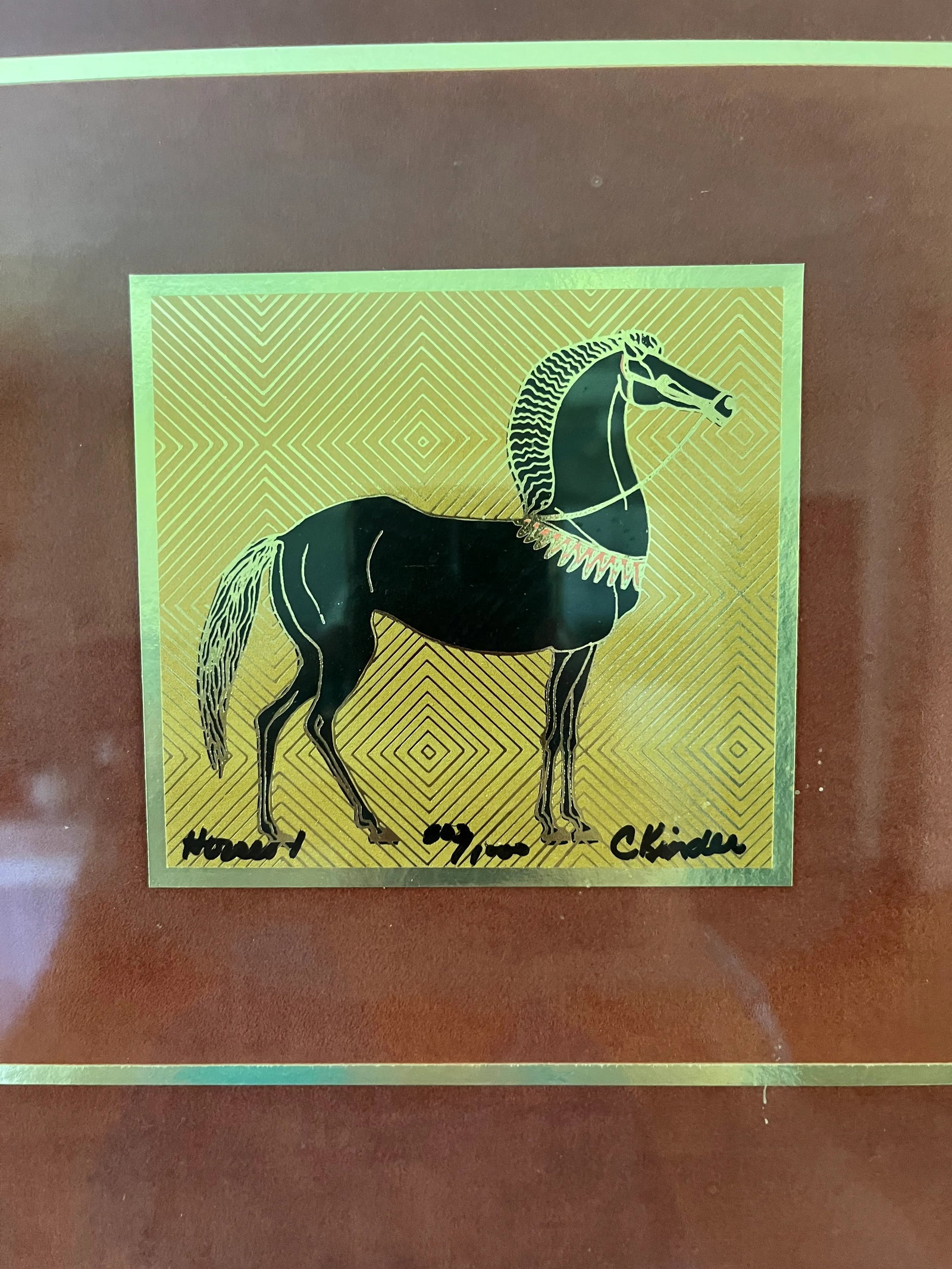 Vintage 1970's Horse Print With Gold Leafing - 2