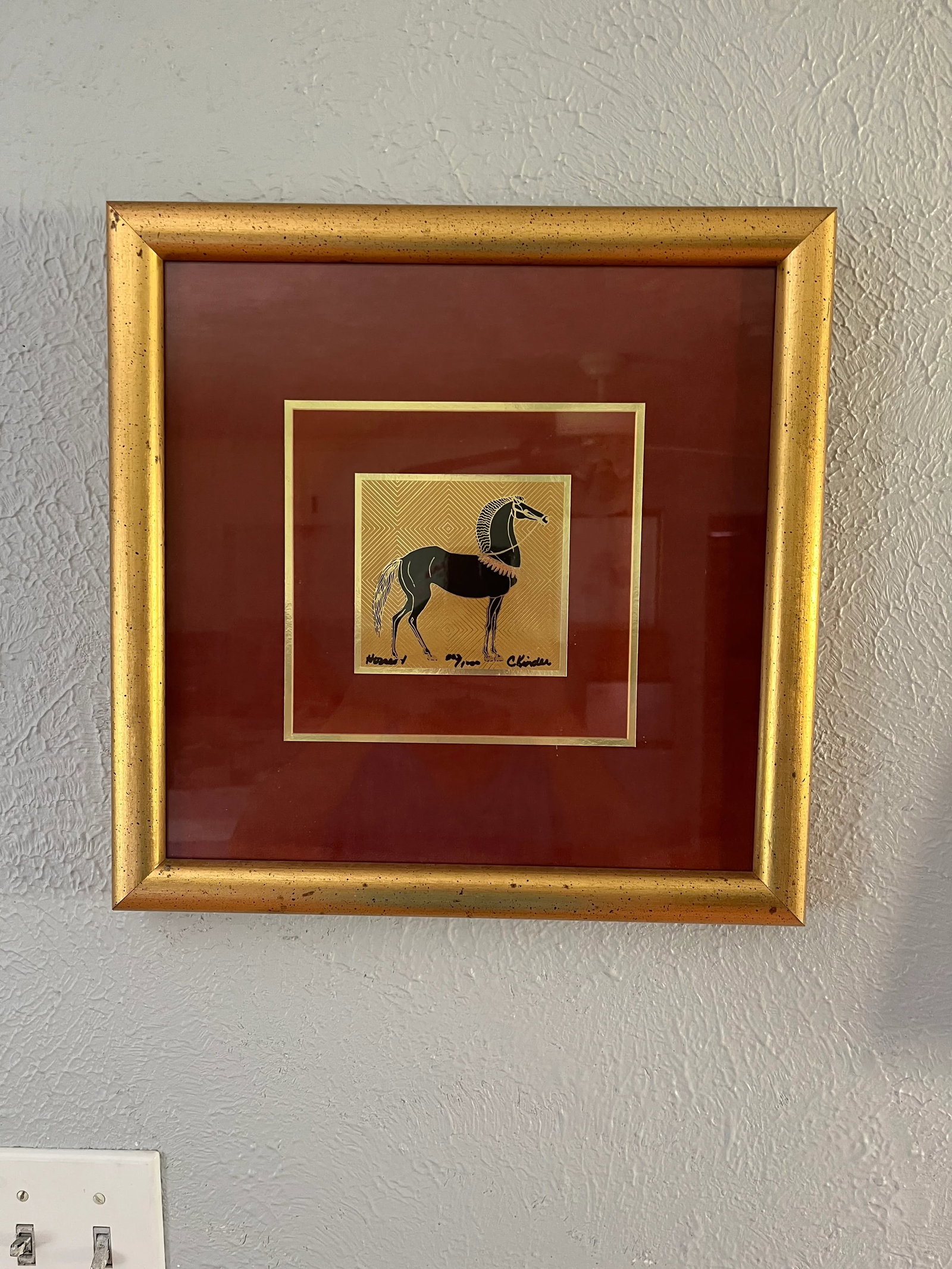 Vintage 1970's Horse Print With Gold Leafing - 3