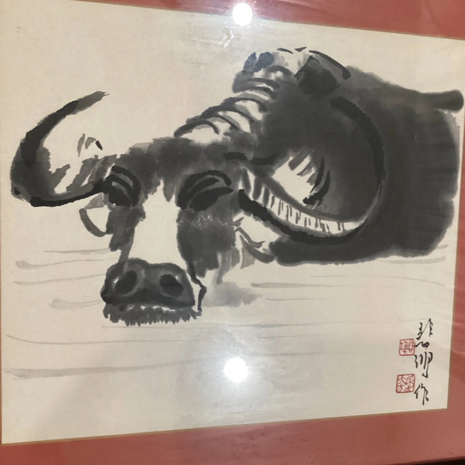 Vintage Ink Monochrome Depiction of a Water Buffalo by Xu Beihong - 11