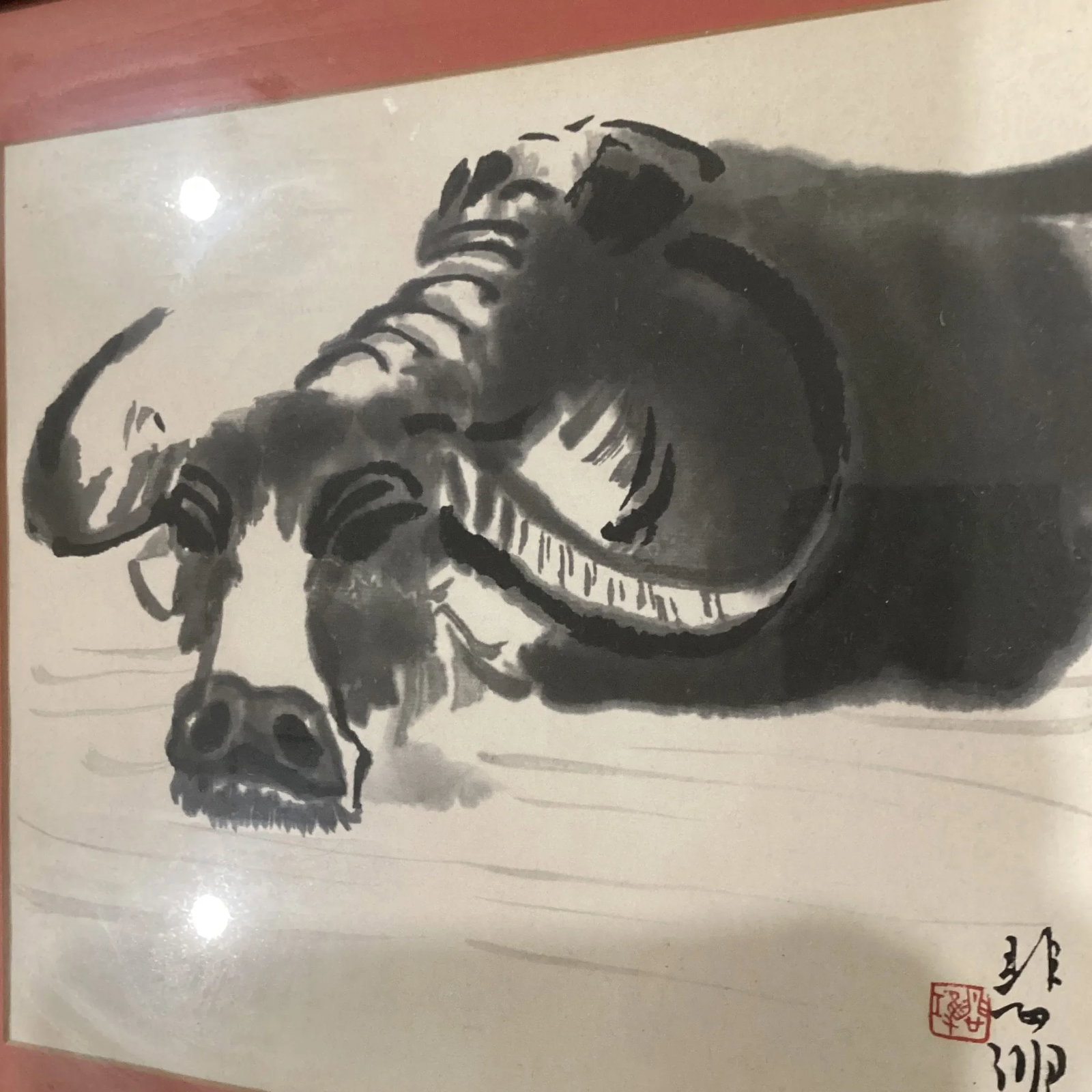 Vintage Ink Monochrome Depiction of a Water Buffalo by Xu Beihong - 12