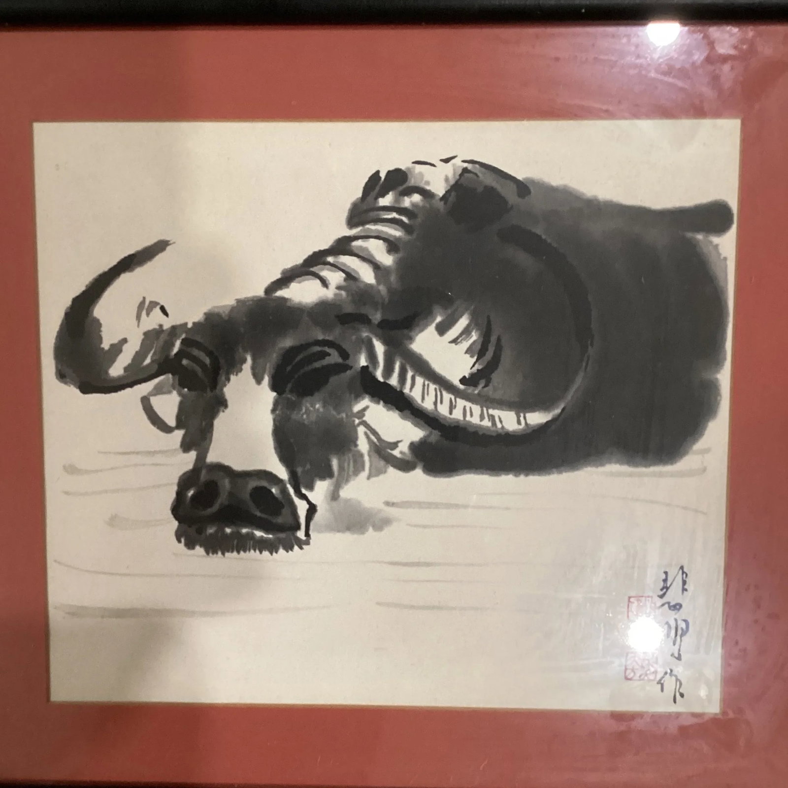 Vintage Ink Monochrome Depiction of a Water Buffalo by Xu Beihong - 4