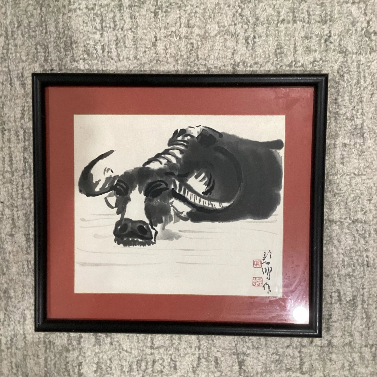 Vintage Ink Monochrome Depiction of a Water Buffalo by Xu Beihong - 9