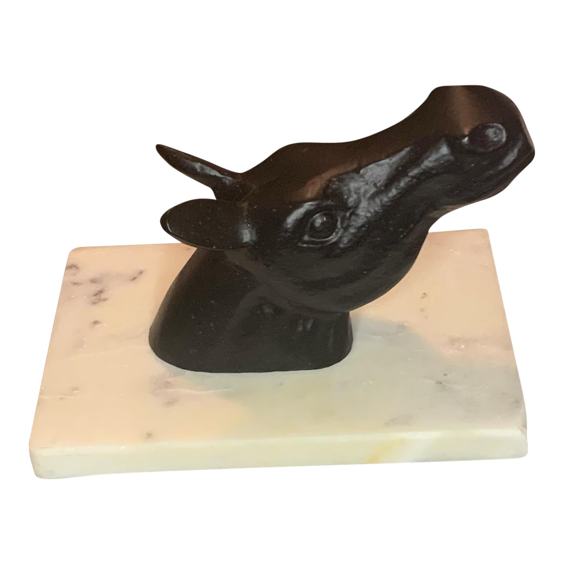 1920s Vintage Art Deco Black & Ivory Marble Horse Head: This striking piece is the epitome of equine elegance and Art Deco refinement. Sculpted from rich black and ivory-hued marble, the horse's head exudes strength and motion, captured in a sleek