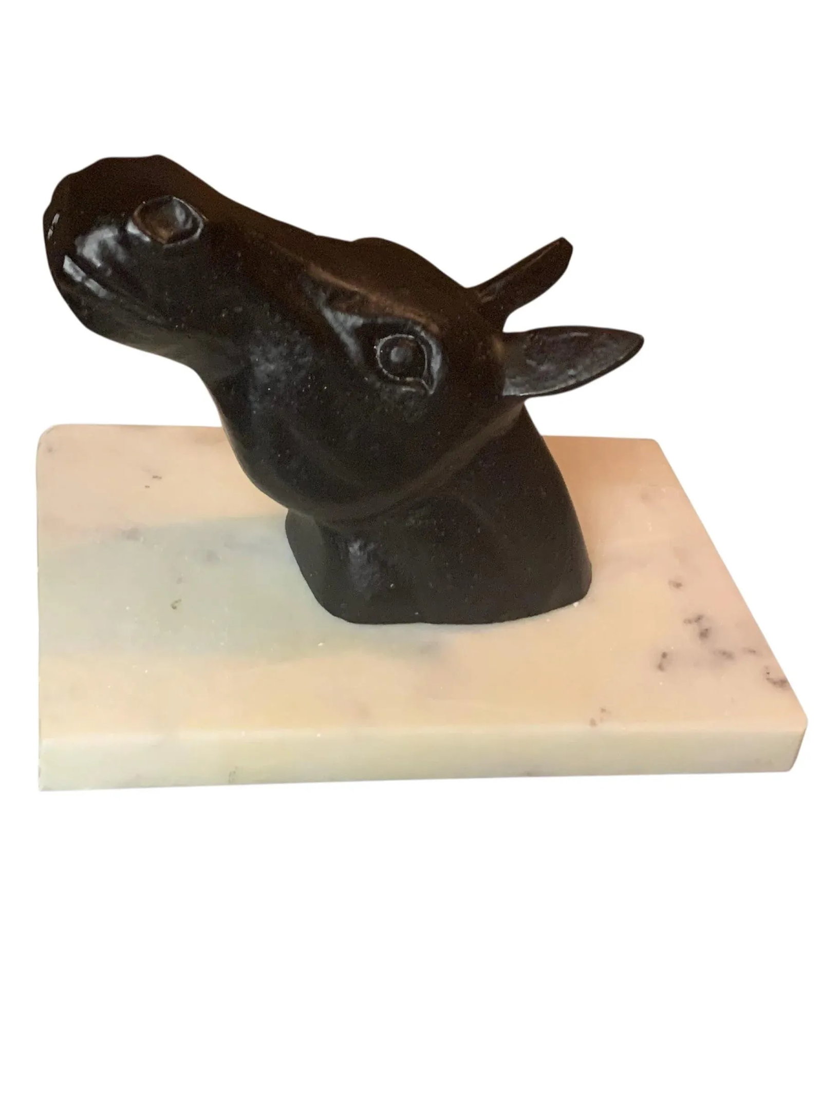 1920s Vintage Art Deco Black & Ivory Marble Horse Head - 4