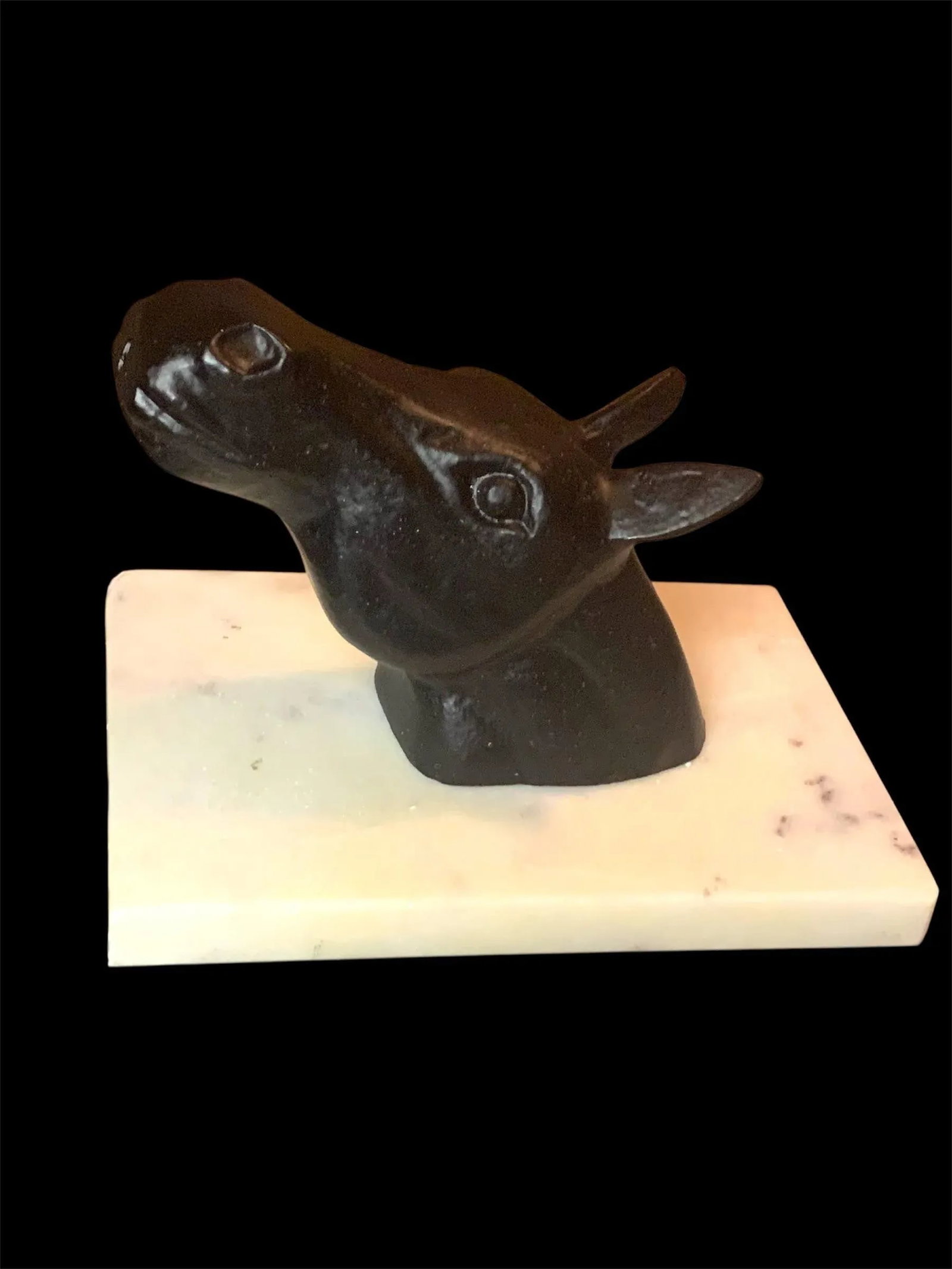 1920s Vintage Art Deco Black & Ivory Marble Horse Head - 5