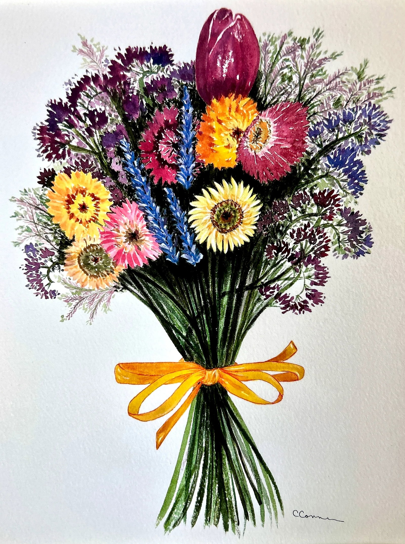 Giclee Print "Strawflower Bouquet" Watercolor Painting (1 of 3)