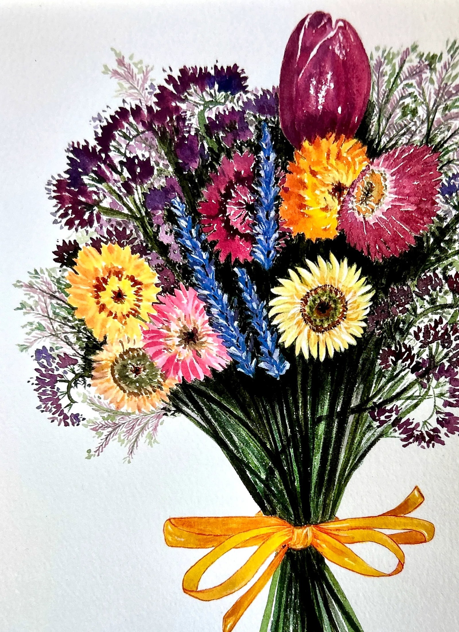 Giclee Print "Strawflower Bouquet" Watercolor Painting - 2