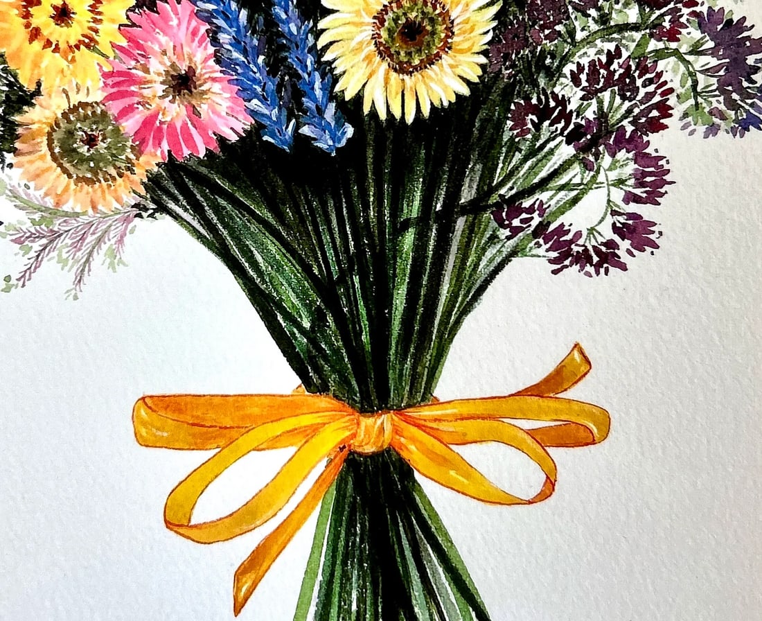 Giclee Print "Strawflower Bouquet" Watercolor Painting - 3