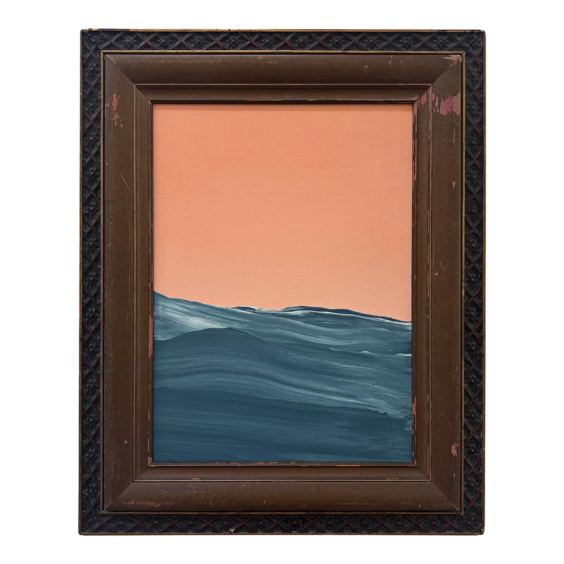 "Heat Waves" Abstract Art in Antique Frame, Original Seascape Painting by JTS: Step into a space where antique elegance and contemporary abstraction meet. "Heat Waves" invites quiet reflection while celebrating the ever-moving rhythm beneath calm surfaces. Framed in a textured