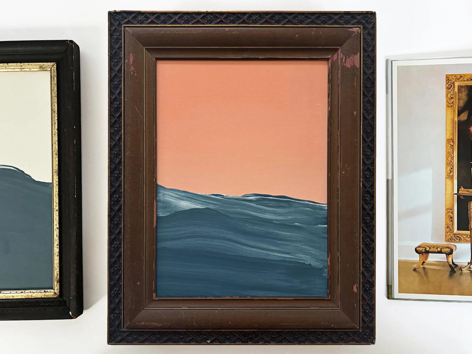"Heat Waves" Abstract Art in Antique Frame, Original Seascape Painting by JTS - 2