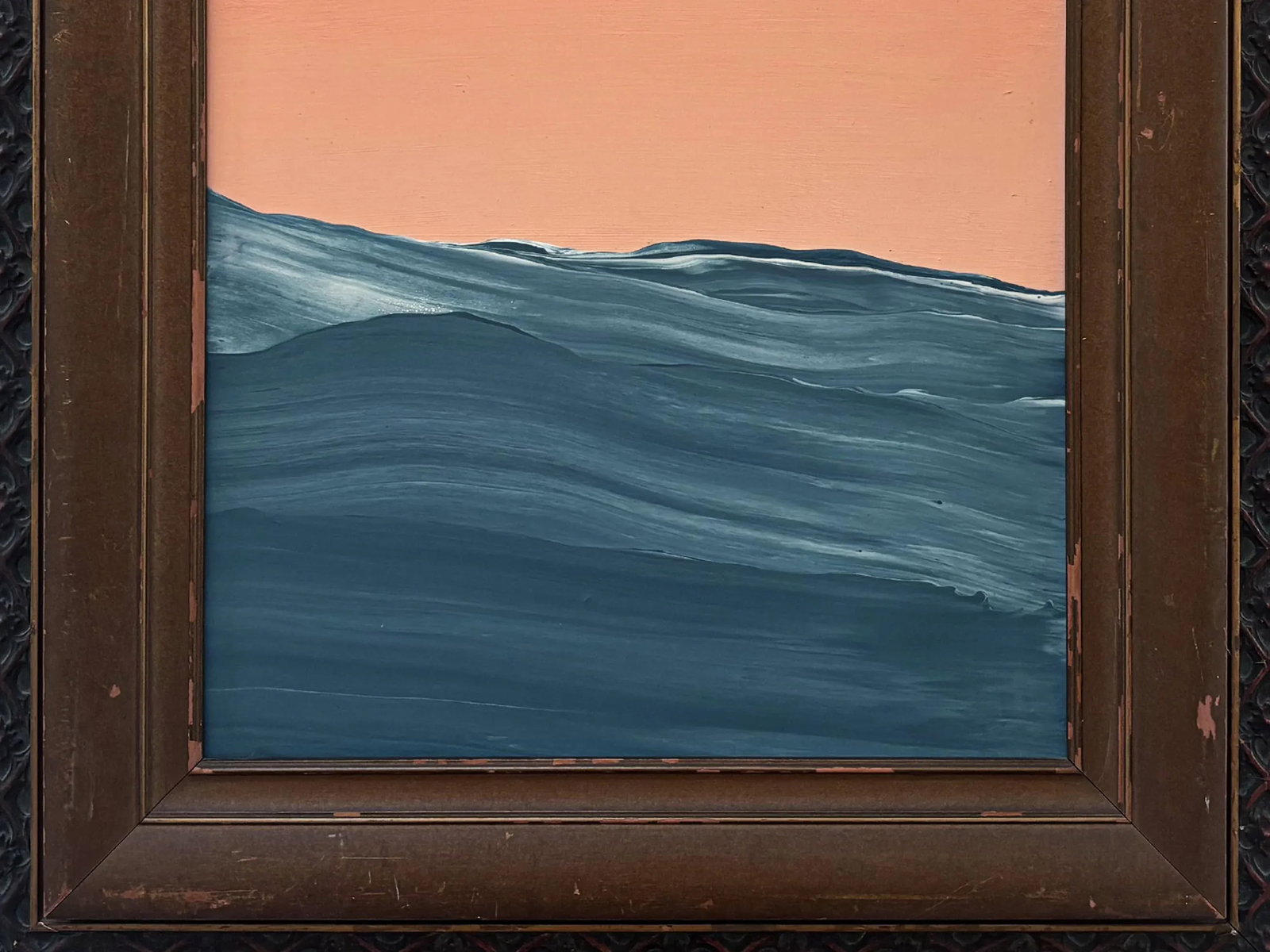 "Heat Waves" Abstract Art in Antique Frame, Original Seascape Painting by JTS - 5