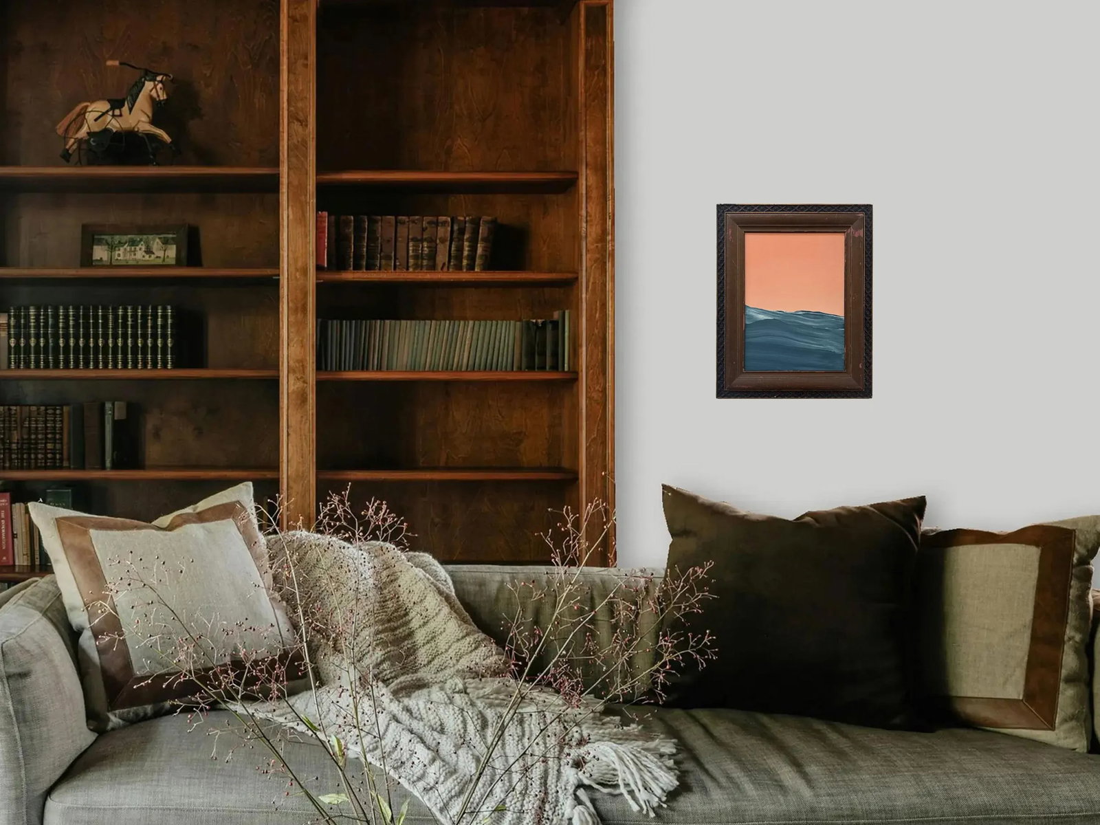 "Heat Waves" Abstract Art in Antique Frame, Original Seascape Painting by JTS - 7
