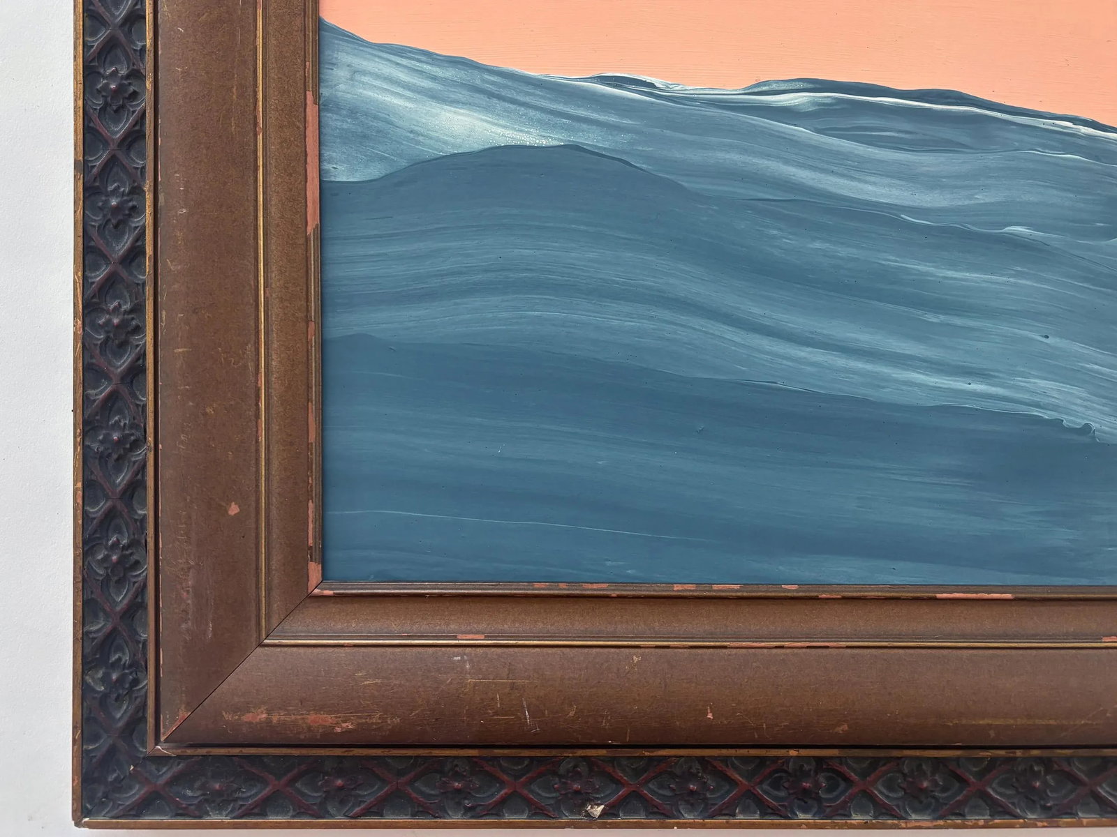 "Heat Waves" Abstract Art in Antique Frame, Original Seascape Painting by JTS - 8