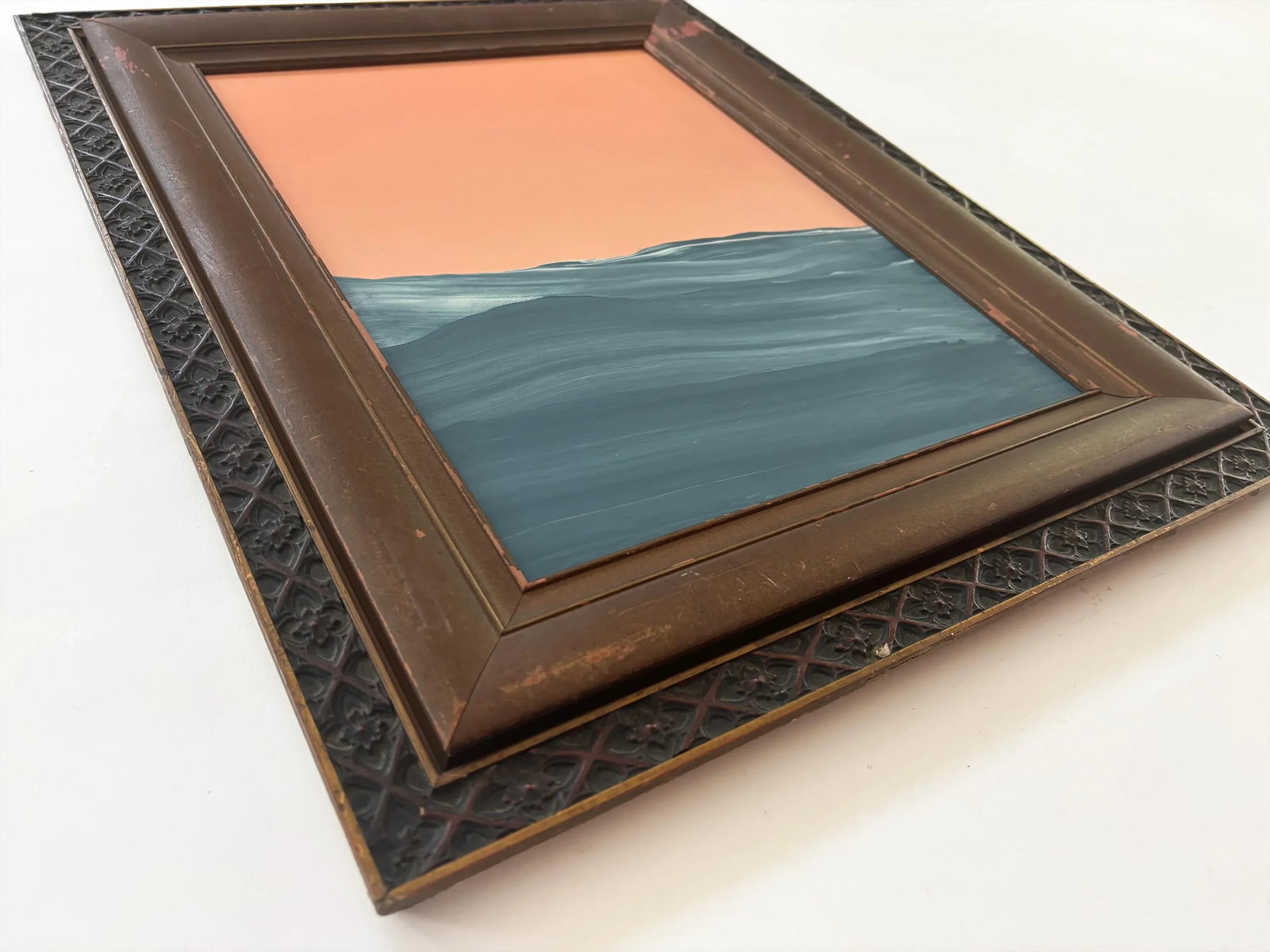 "Heat Waves" Abstract Art in Antique Frame, Original Seascape Painting by JTS - 9