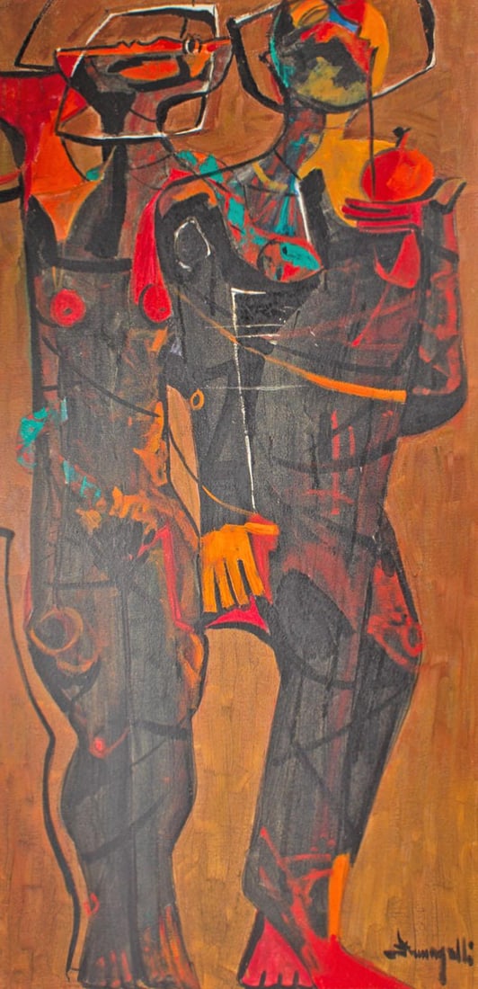 Abstract Oil on Canvas Painting of Adam and Eve by Luigi Fumagalli - 2
