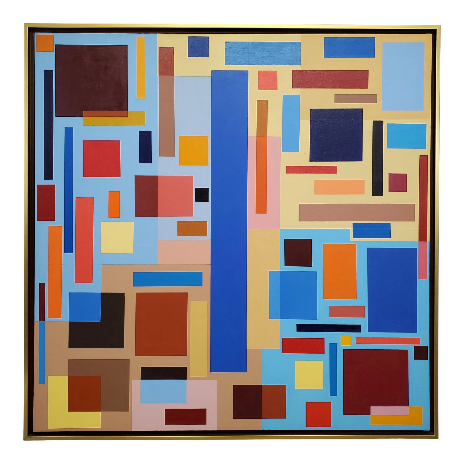 "Untitled" Contemporary Geometric Hard Edge Acrylic Painting by Sassoon Kosian: Geometrics abstract painting, acrylic on canvas, 36 x 36. Includes gold frame. Condition: Imperfections: No Imperfections Origin: United States Creator: Artist: Sassoon Kosian Materials &