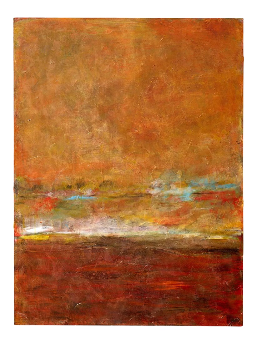 Abstract Acrylic on Canvas Painted by Texas Artist Marthann Masterson: Abstract acrylic on canvas painted by Texas artist Marthann Masterson titled "October Sunrise" circa 2010 Painting measures 36 inches wide and 48 inches tall Good vintage condition Condition: Alterat