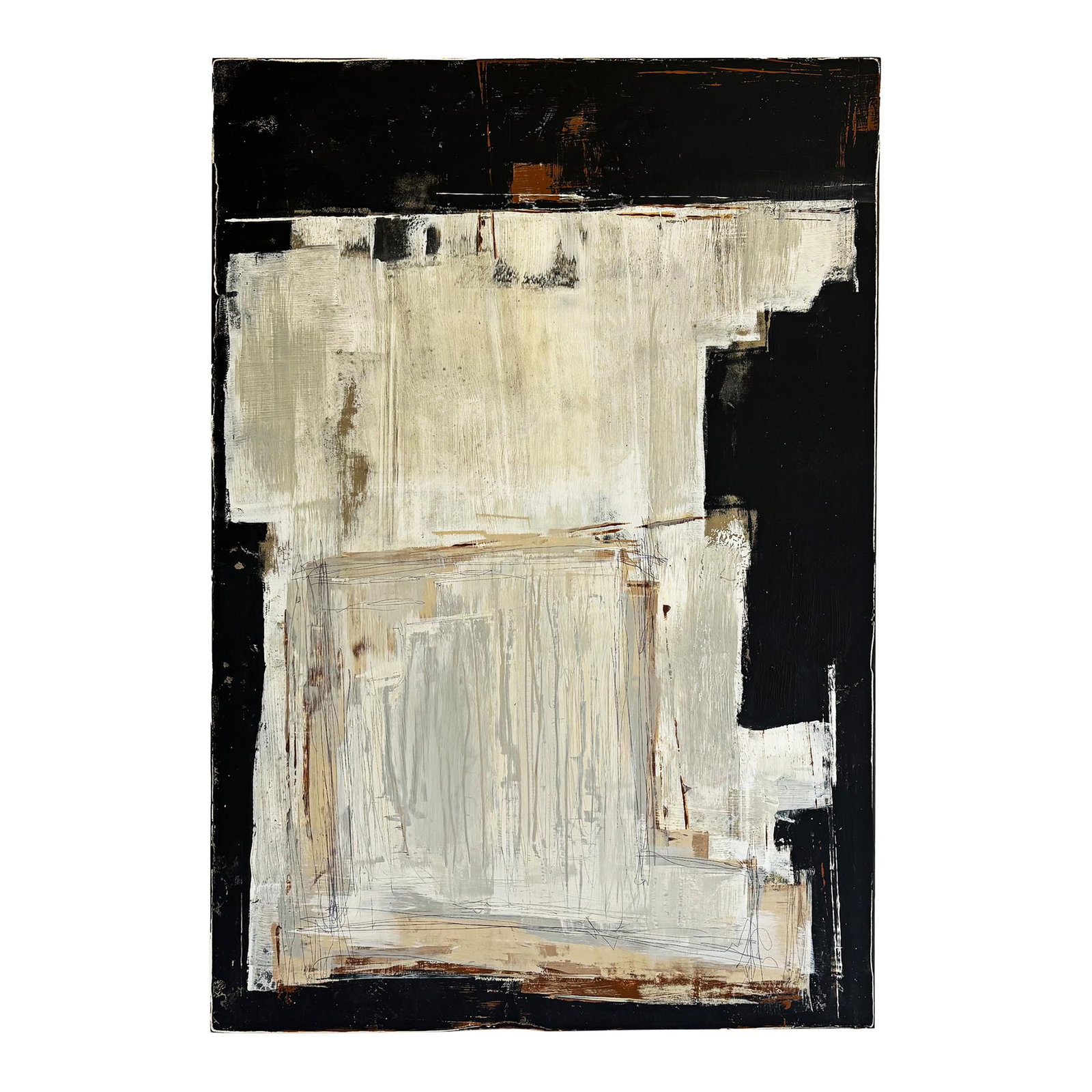 "Foundation" Black Abstract Art, Original Large Contemporary Modern Painting by JTS: Raw, grounded, and unapologetically bold - Foundation is an abstract exploration of the inner work required to rebuild. With a palette of black, brown, beige, and white, this piece evokes the layered 